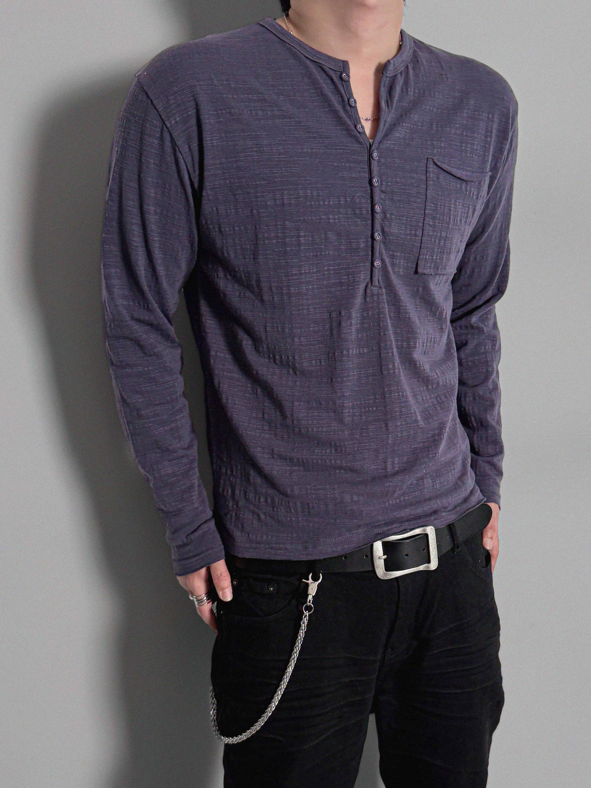 Button slub henley neck slim t