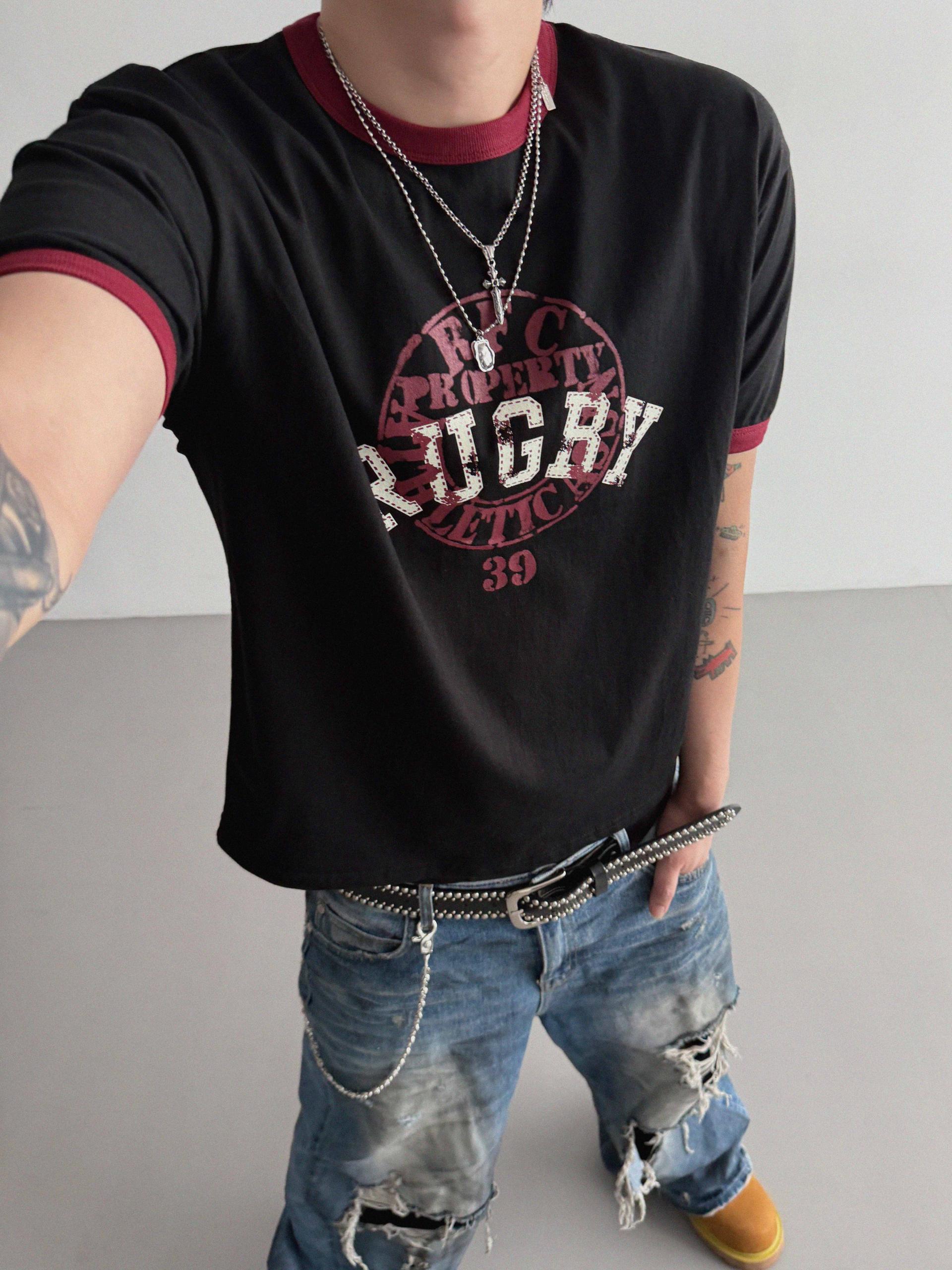 Rugby ringer muscle crop half t