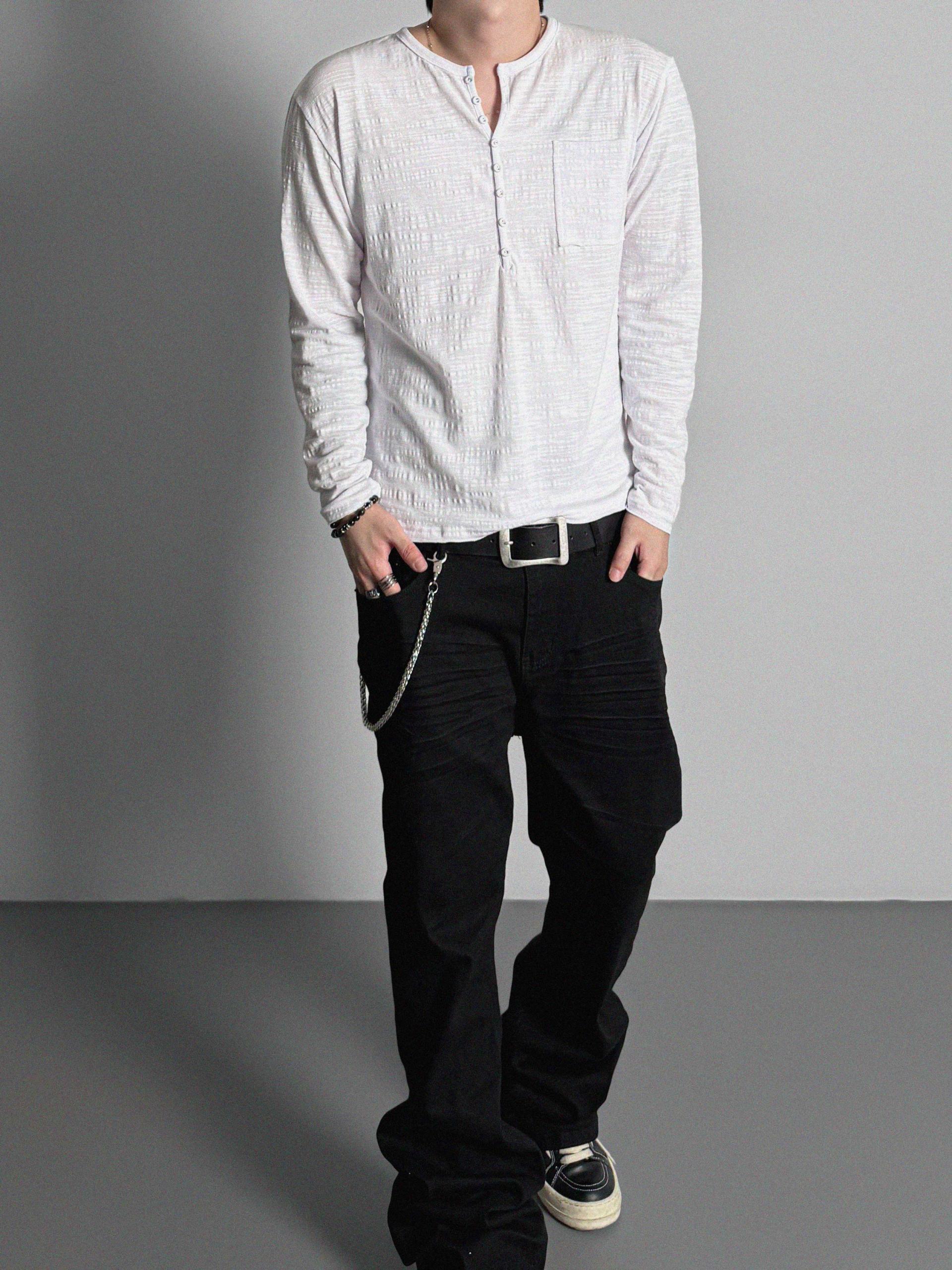 Button slub henley neck slim t