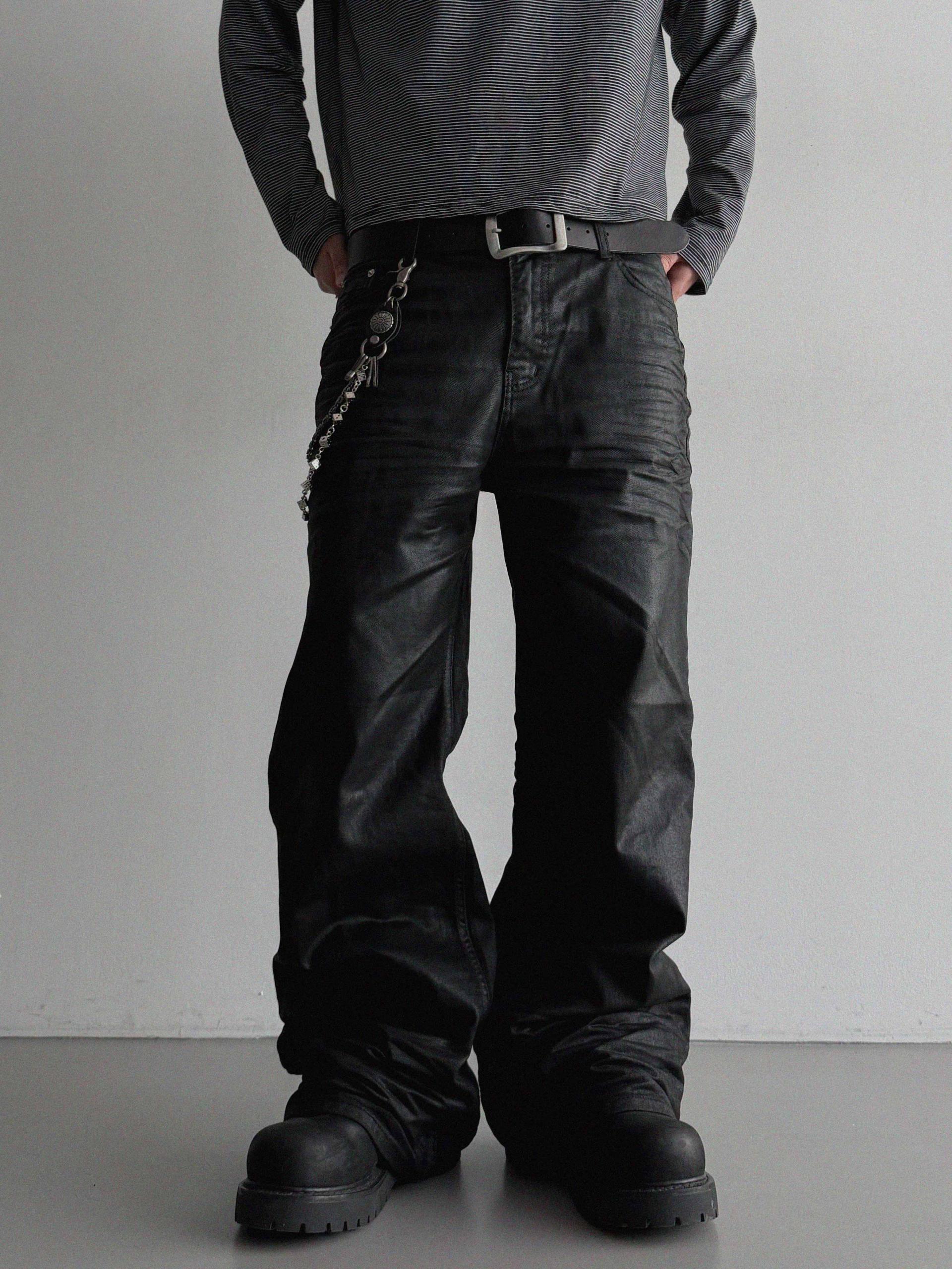 Embo coated semi flare pants