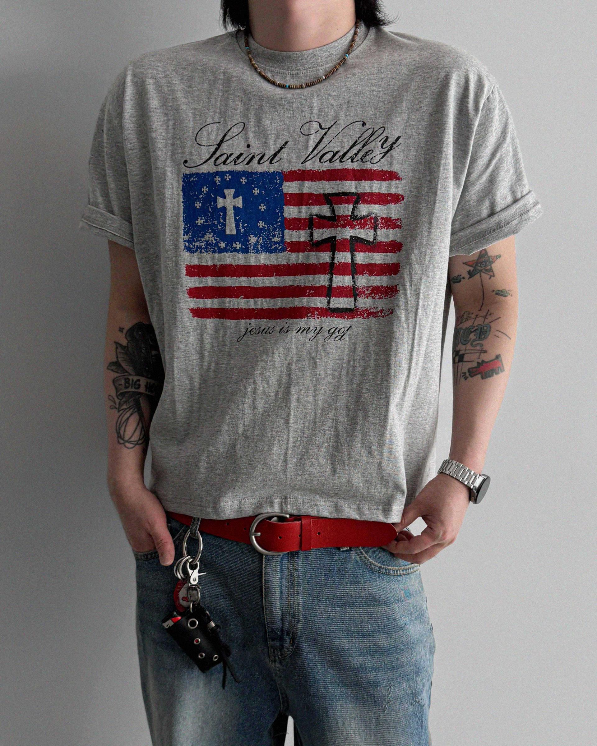 Cross and Stripes crop half t