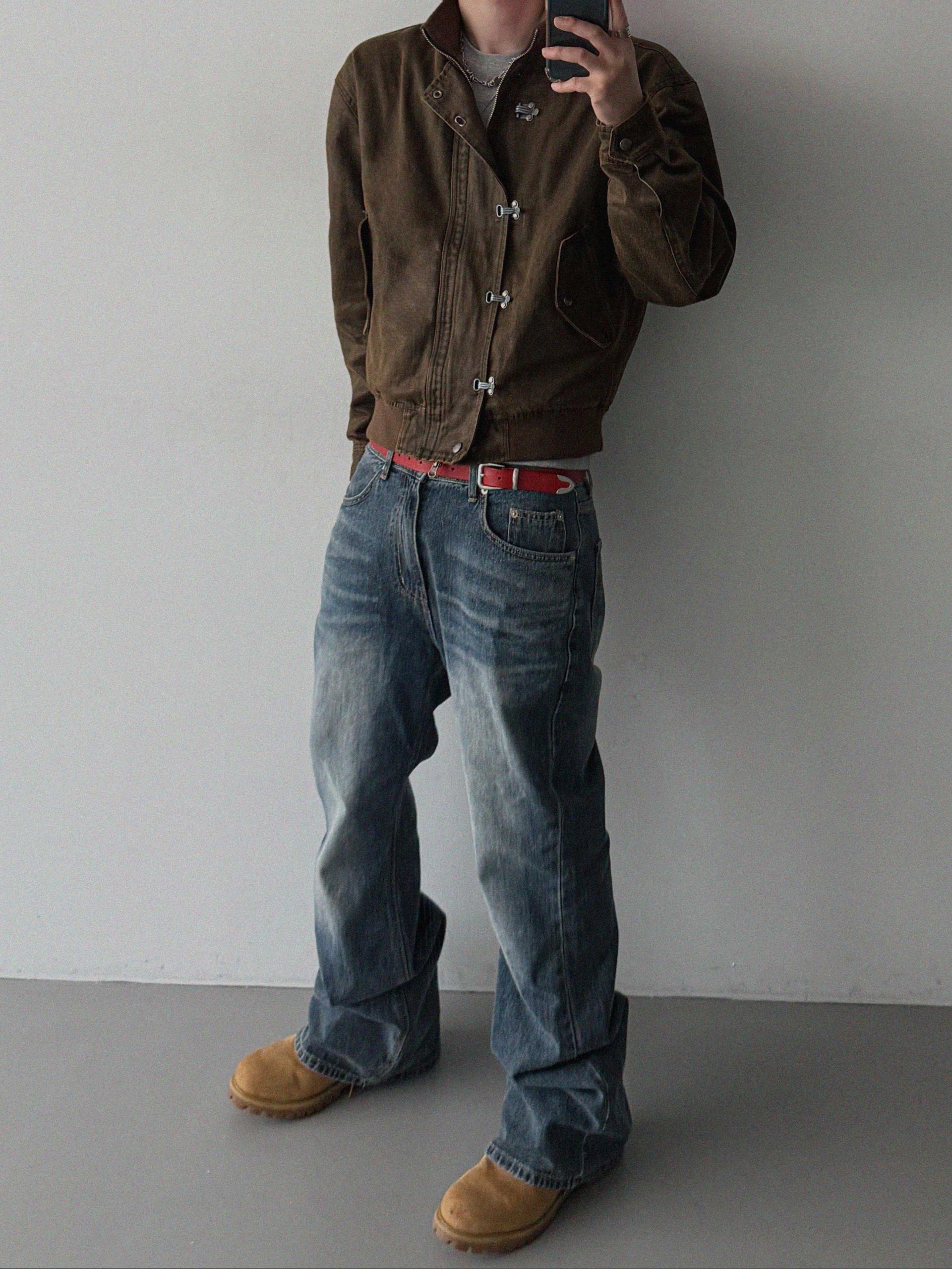 Deep brush flare denim pants