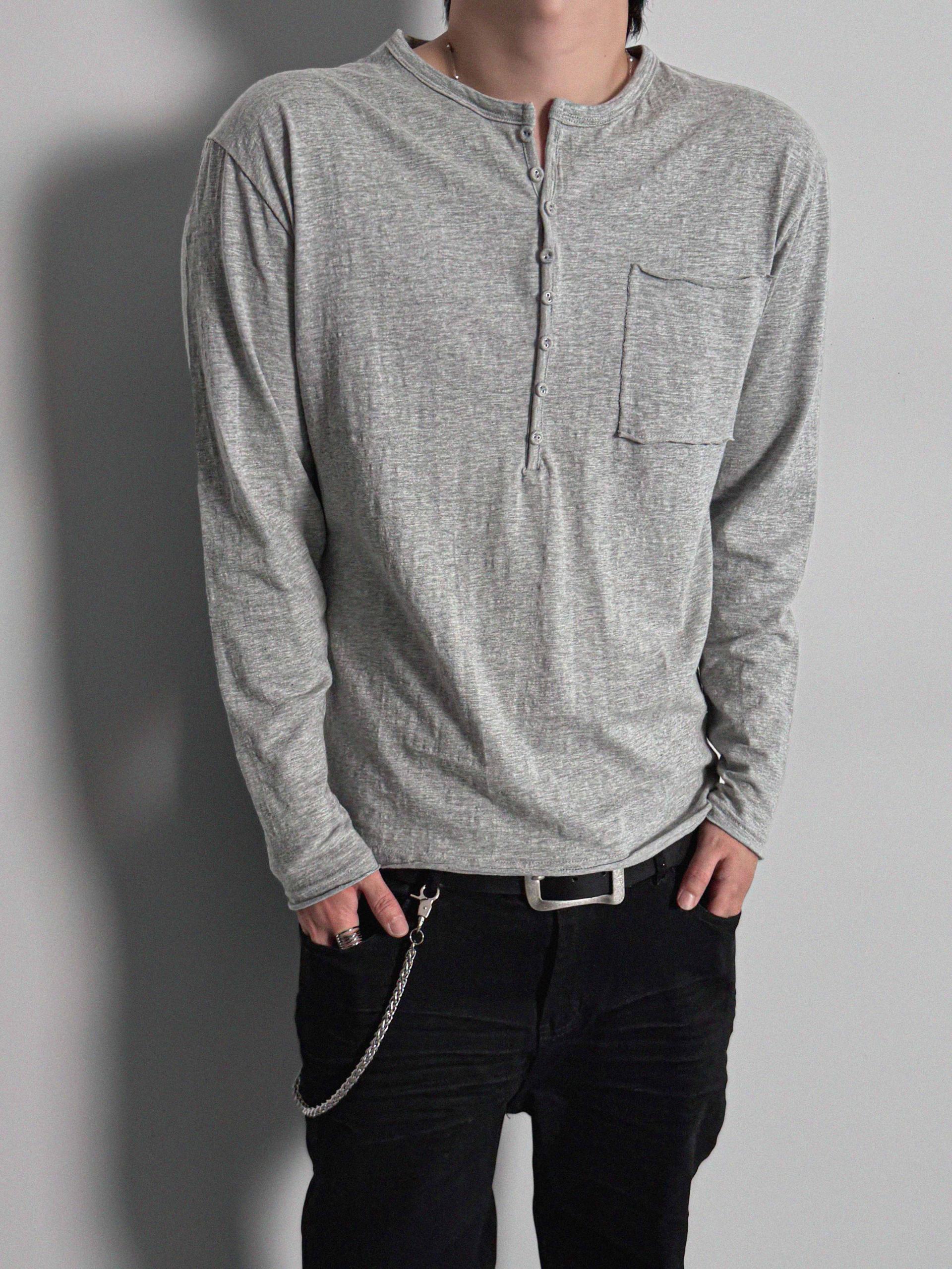 Button slub henley neck slim t