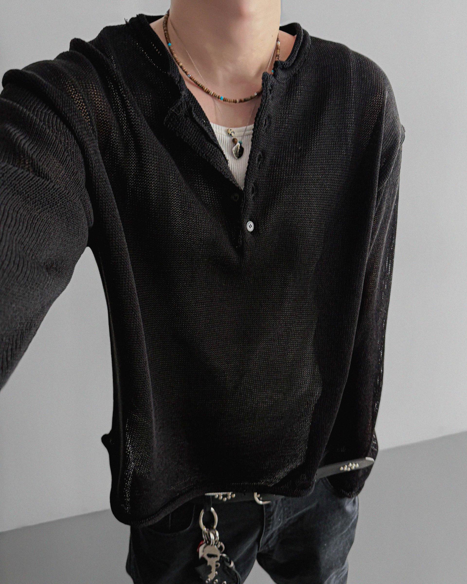 Summer henley neck see-through knit