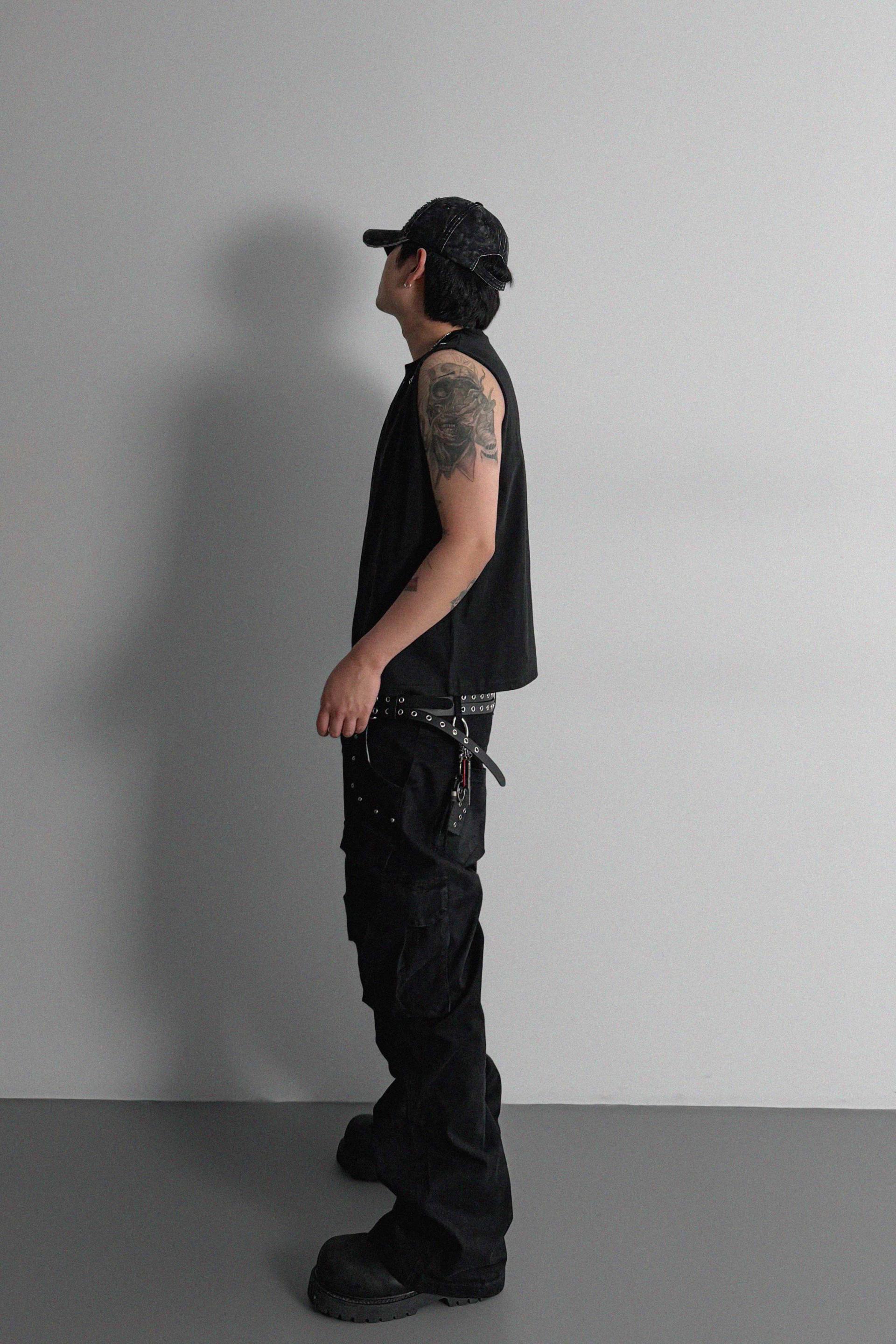 Dying stud cargo flared pants