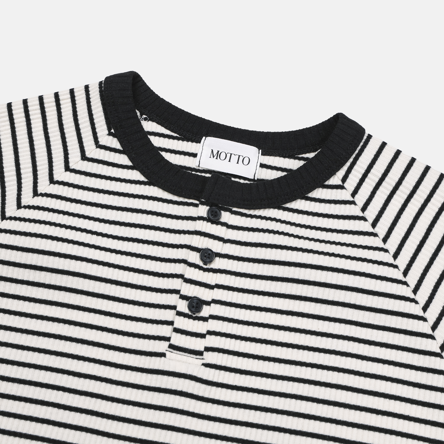 Ribbed stripe henley neck muscle half T