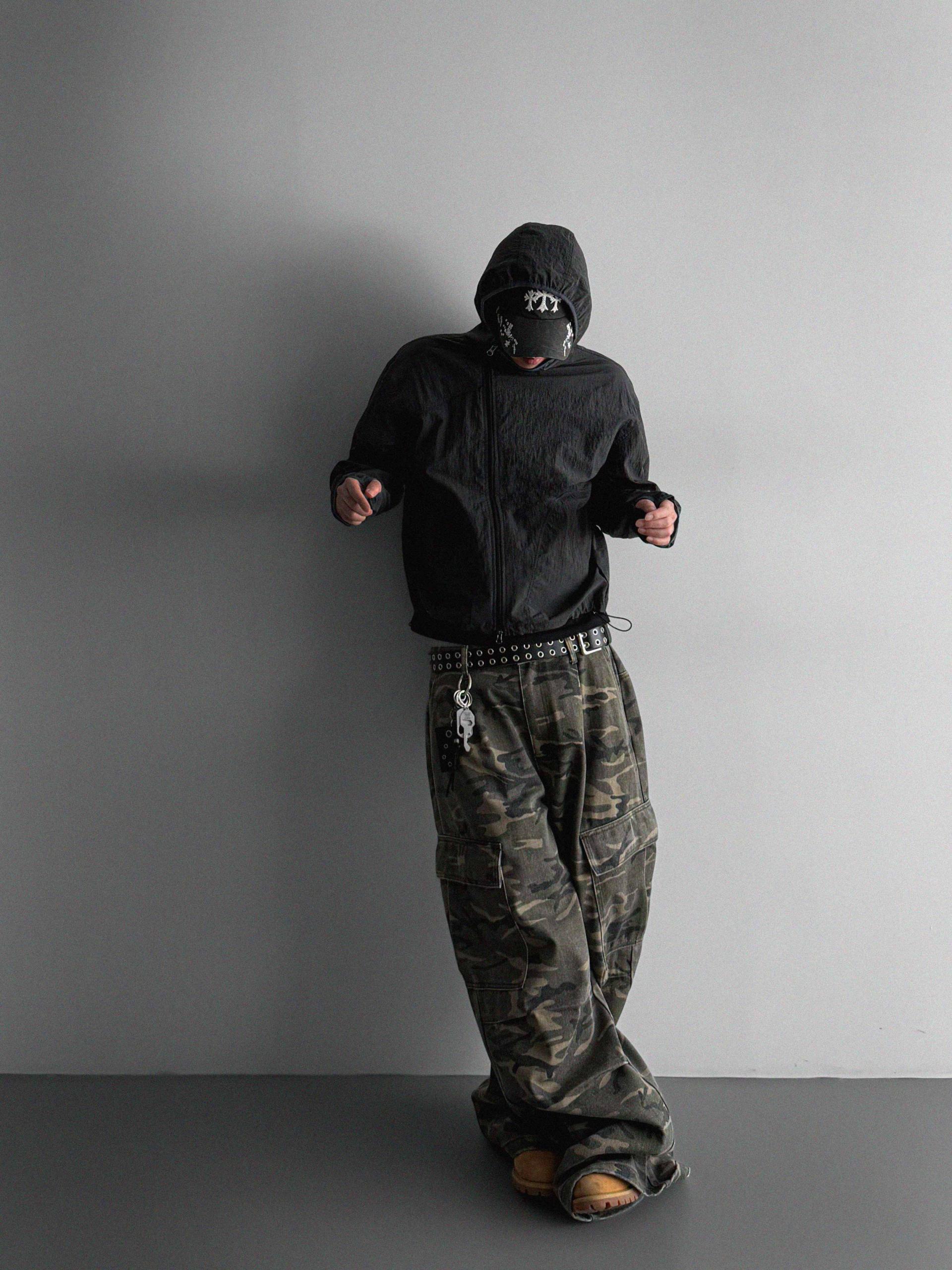 Summer diagonal zipper hood jacket
