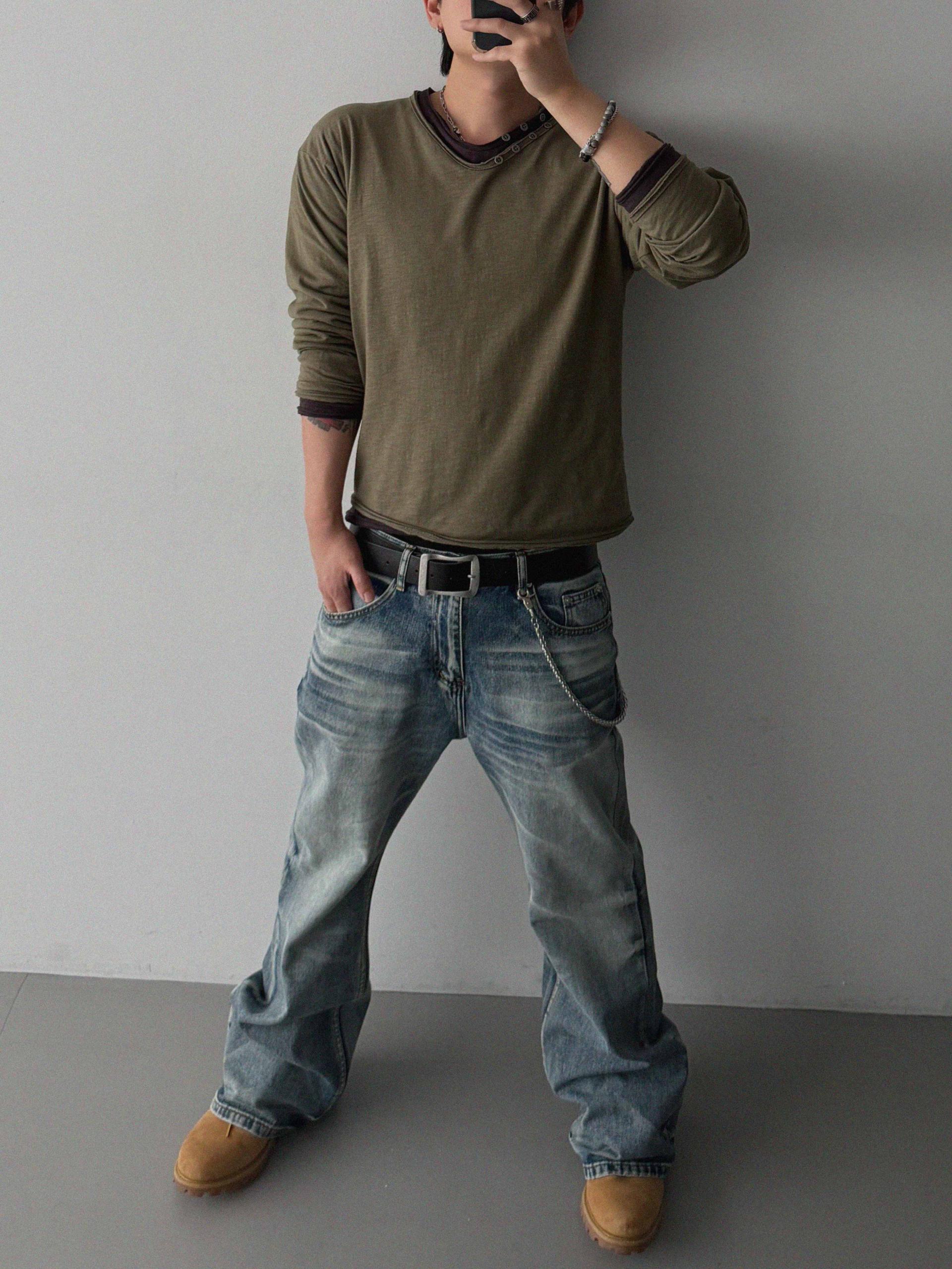 Mobe sand flare denim pants
