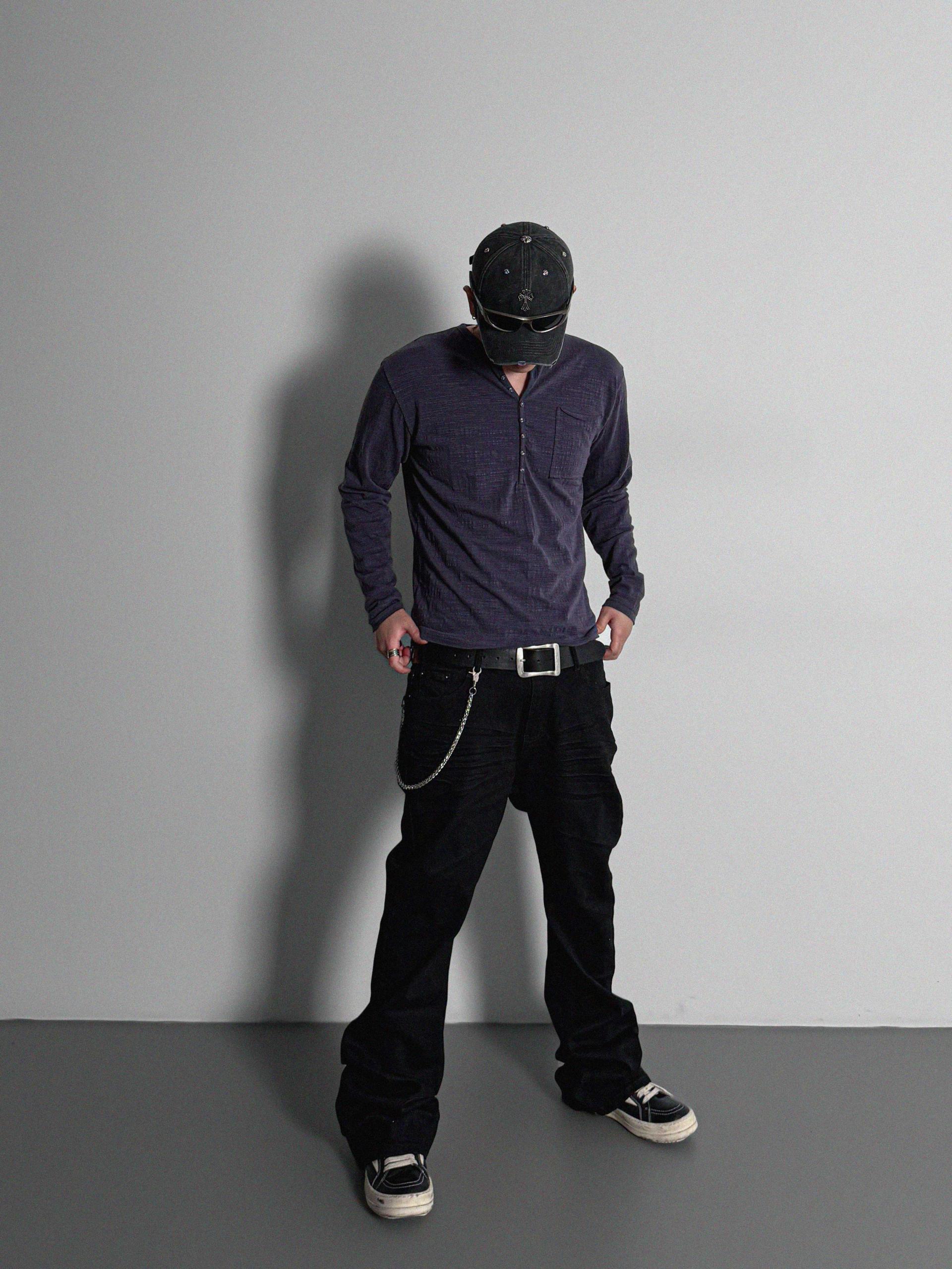 Button slub henley neck slim t