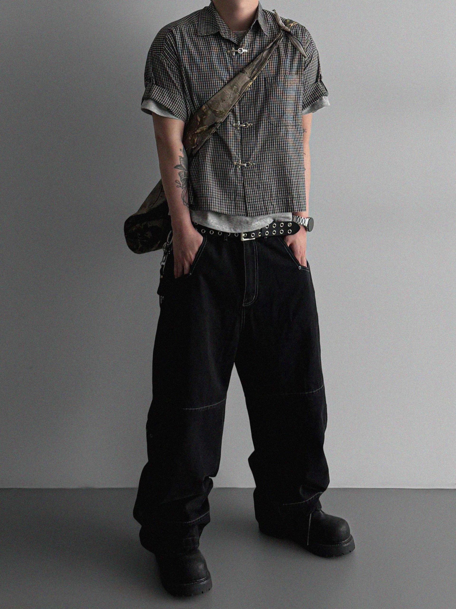 Eyelet pocket balloon denim pants