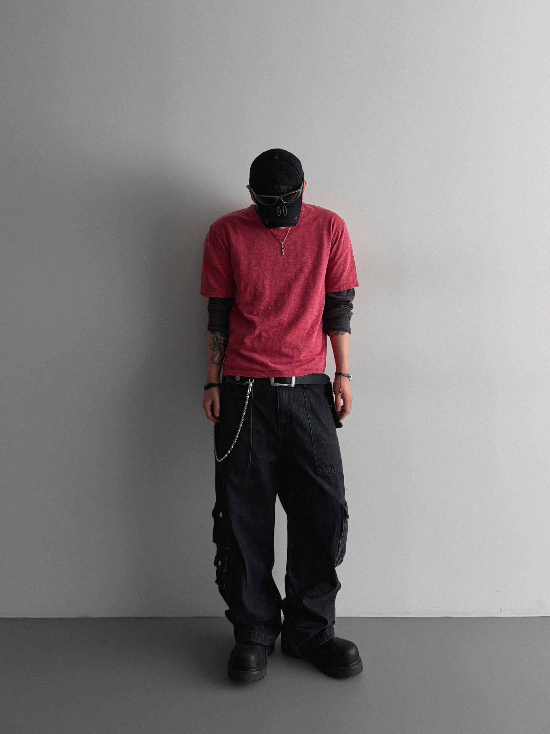 Unbalanced cargo denim pants