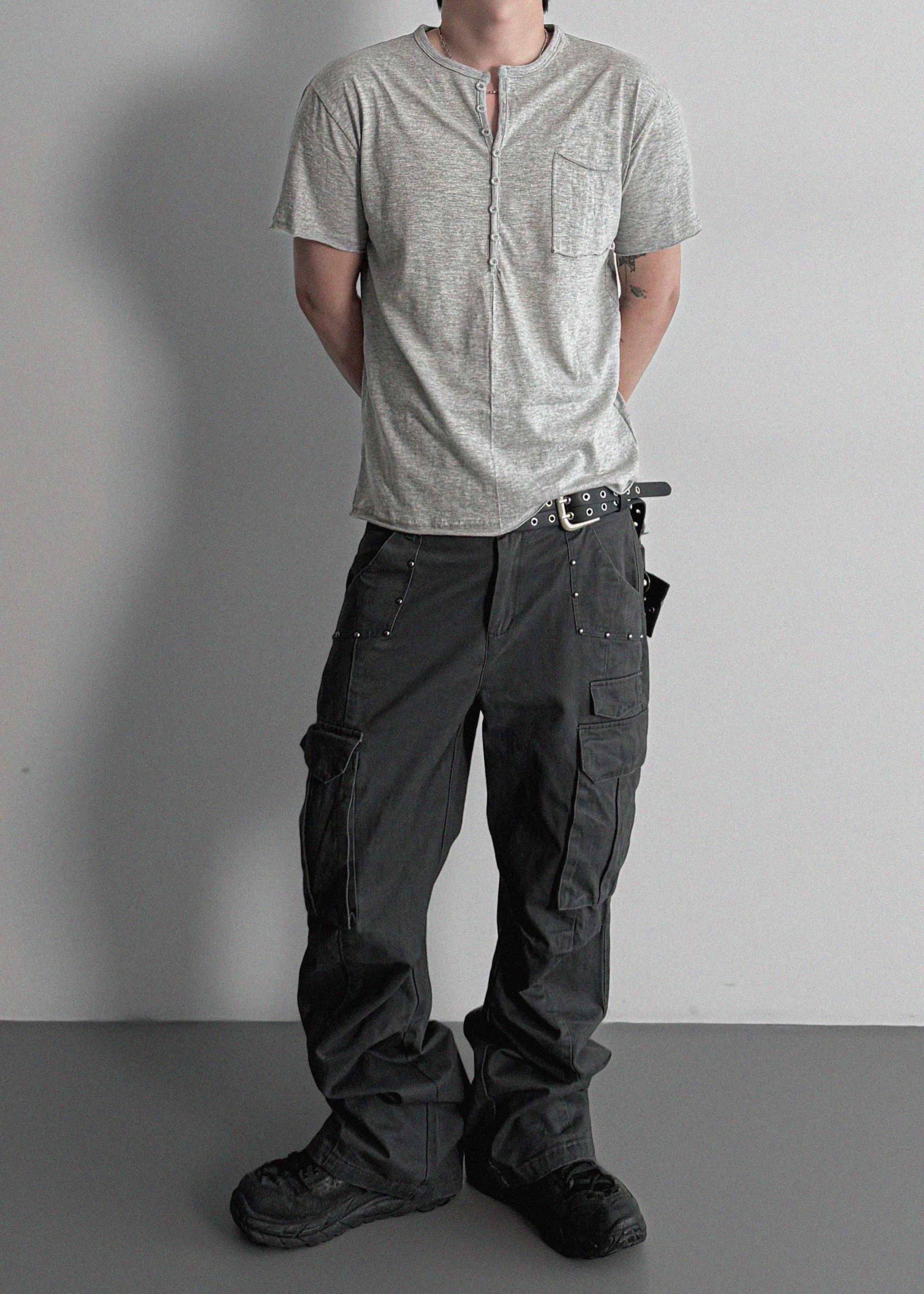 Dying stud cargo flared pants