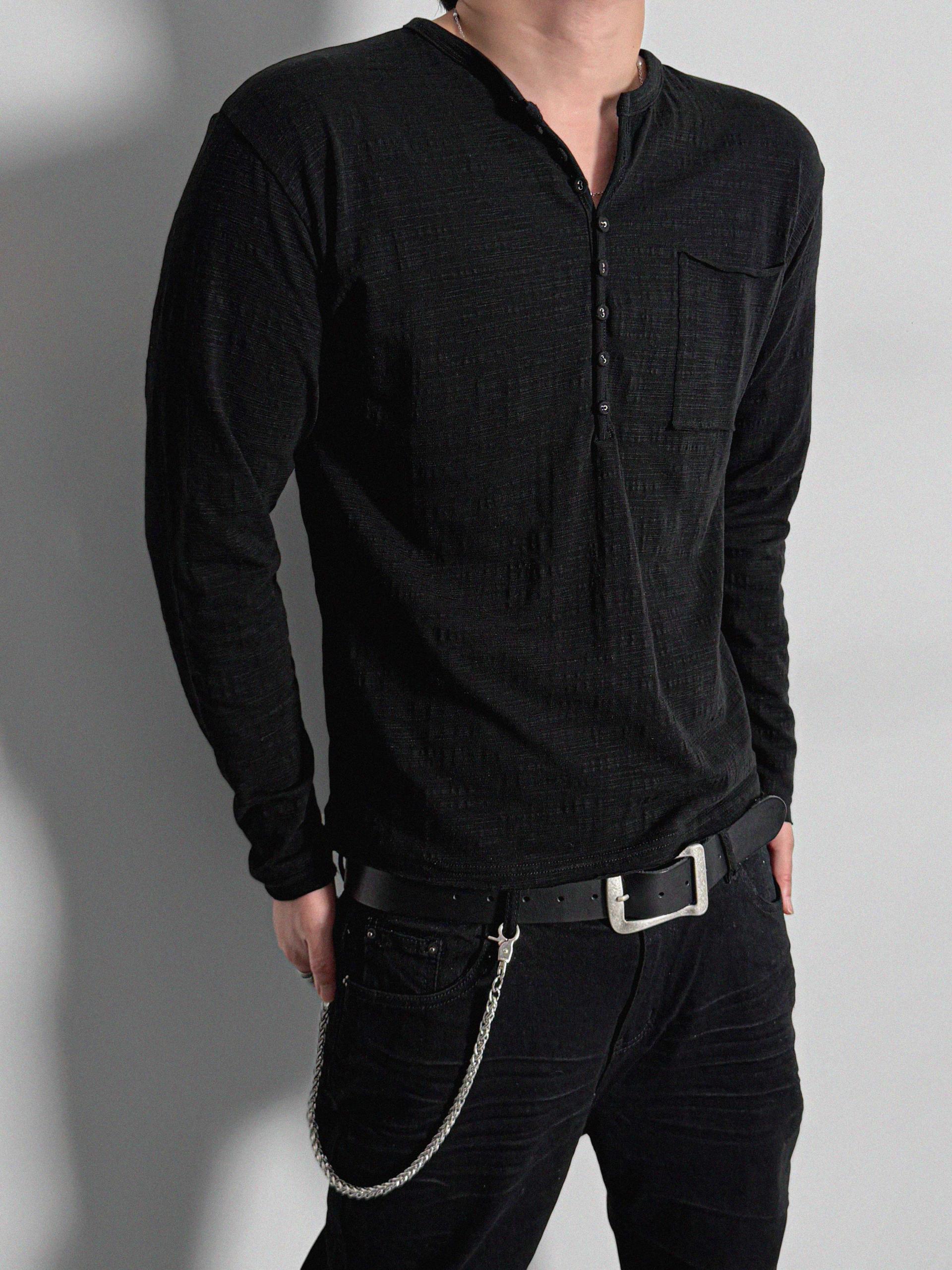 Button slub henley neck slim t
