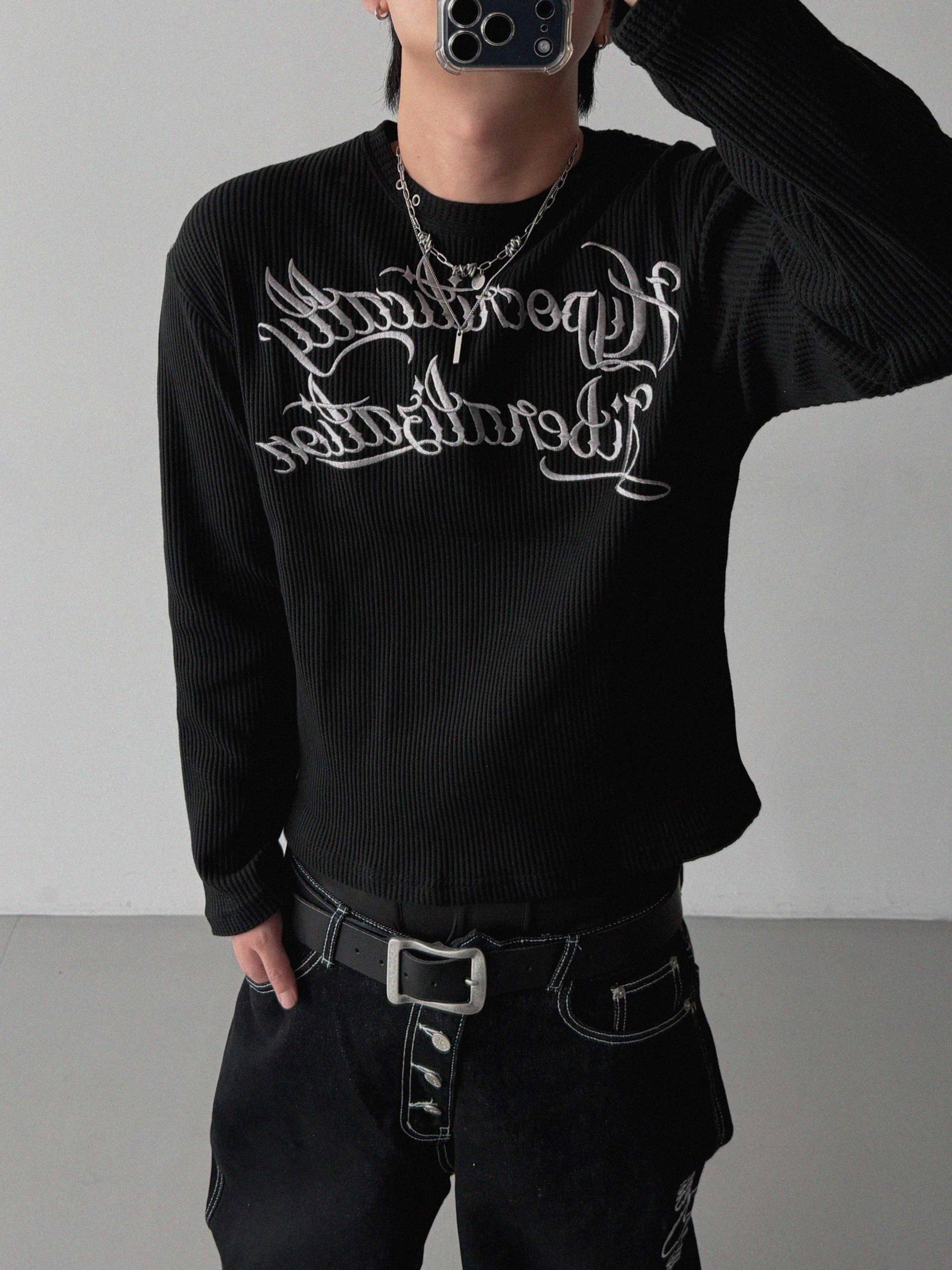 Libera embroidered waffle crop t