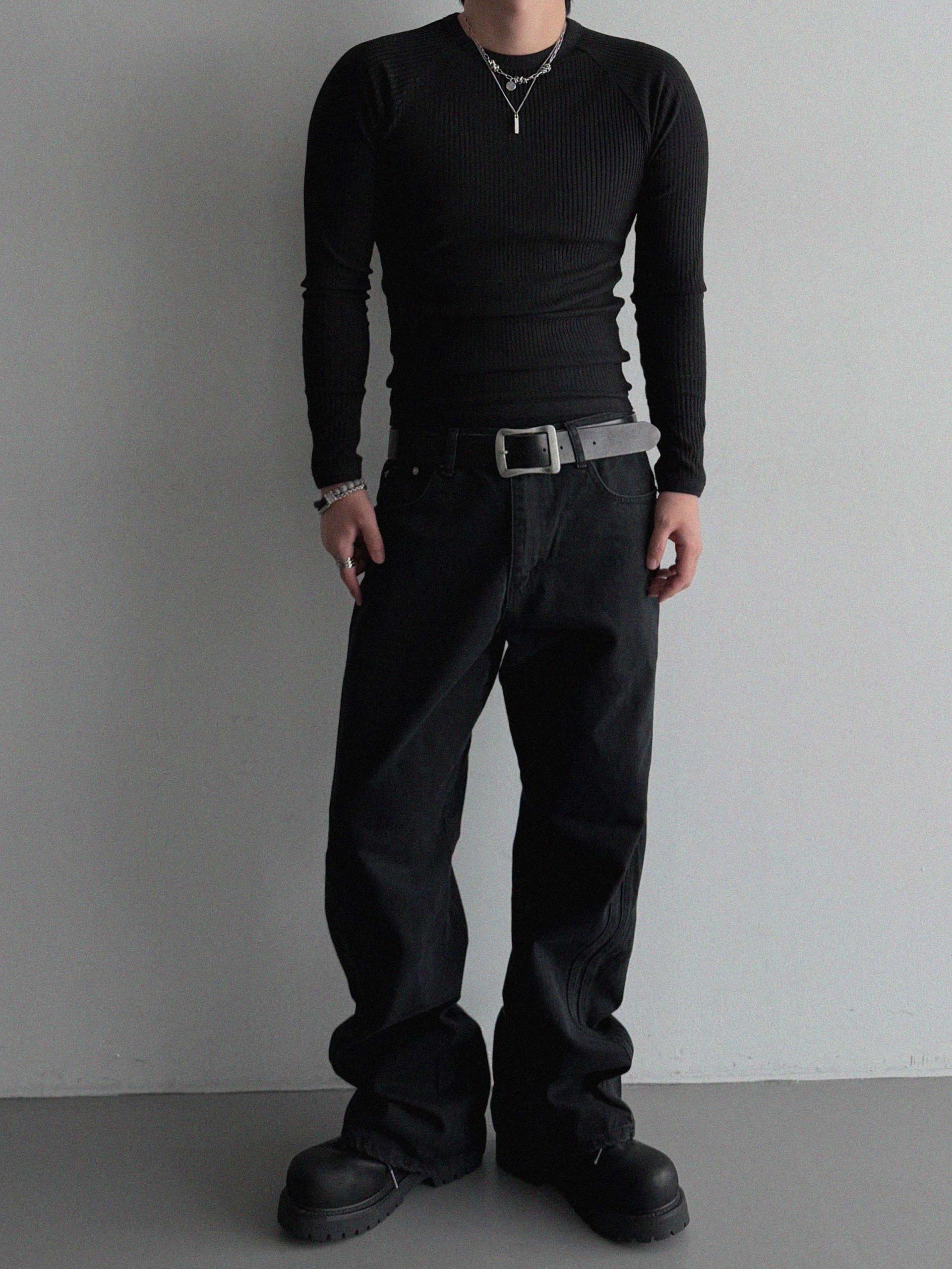 Solid ribbed raglan muscle t
