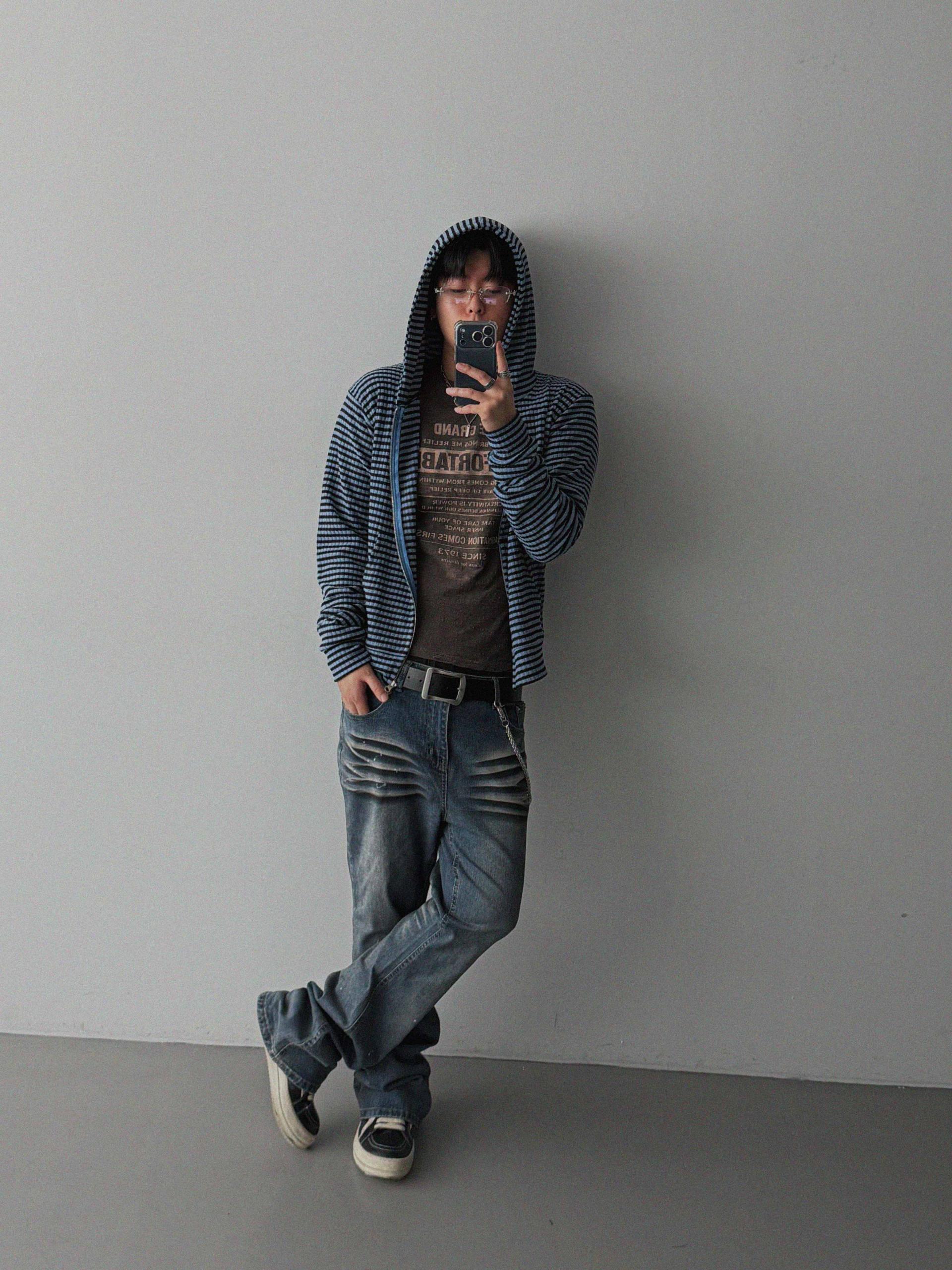 Jenny stripe crop hood zip-up