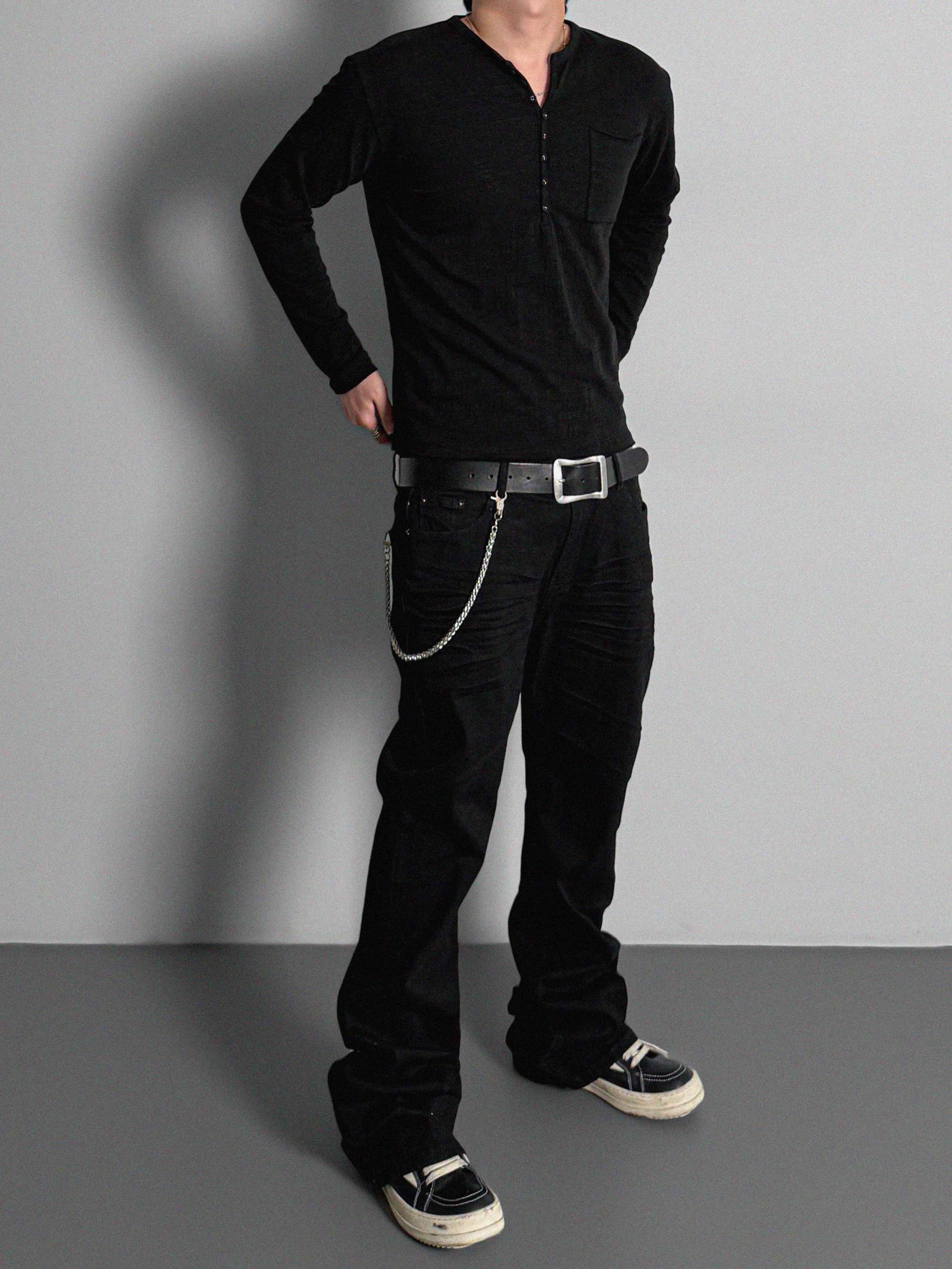 Button slub henley neck slim t