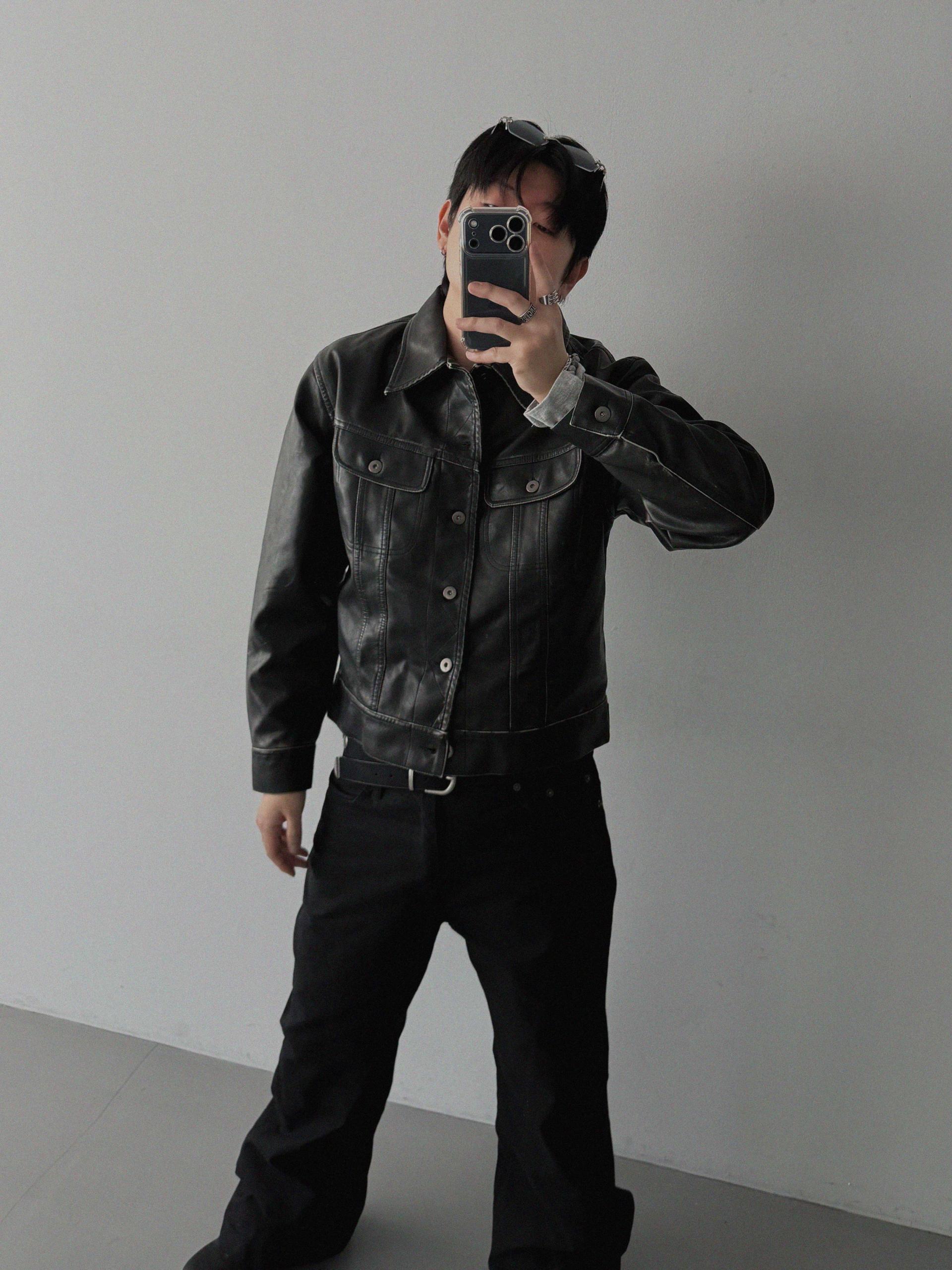 Rex leather trucker crop jacket