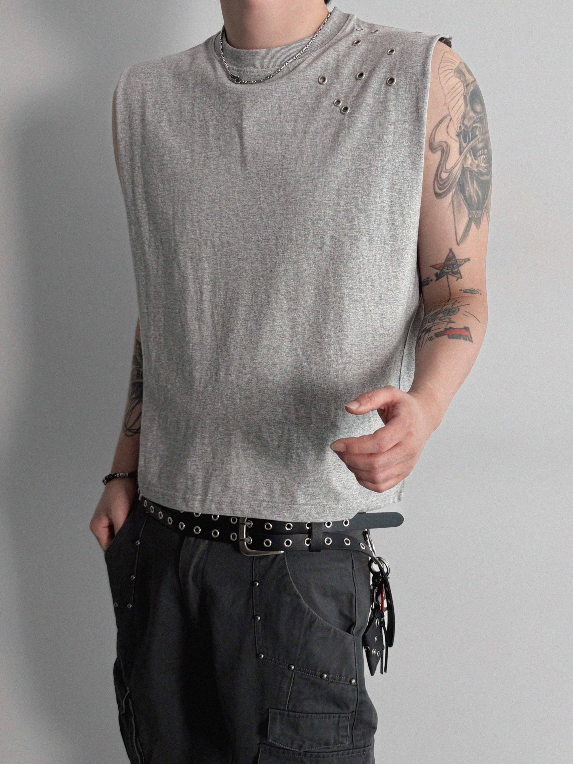 Eyelet shoulder crop sleeveless