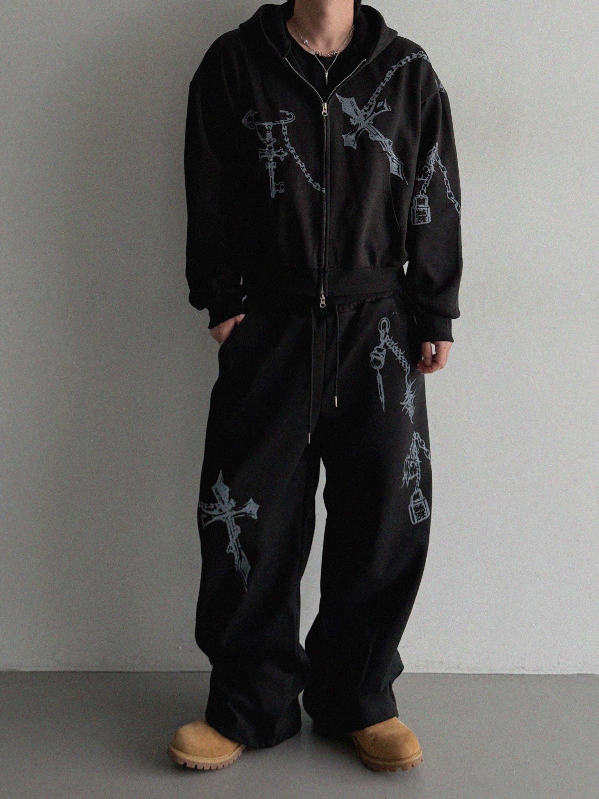 Keyring printed wide sweat pants