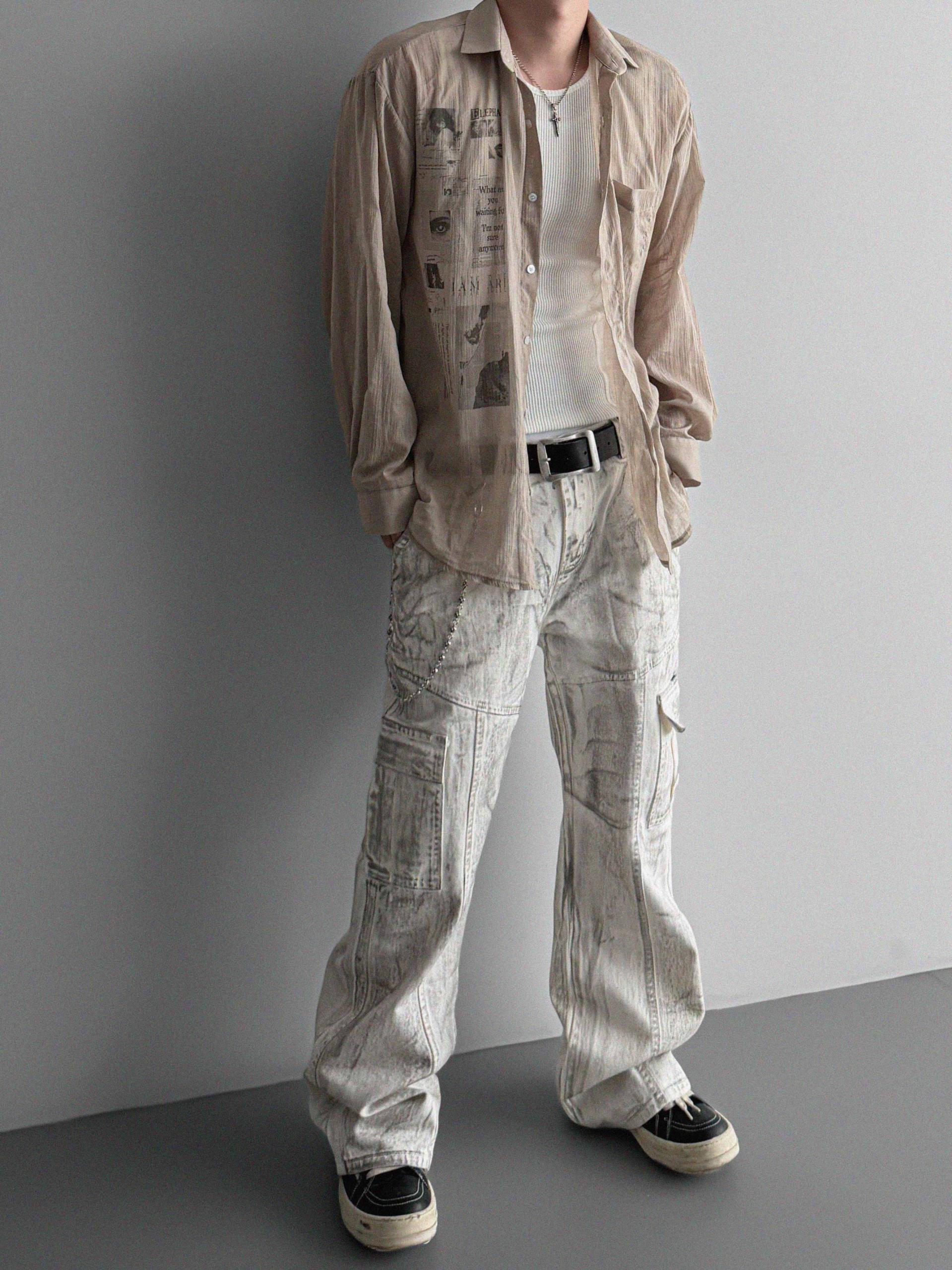 Peril dirty white denim cargo pants