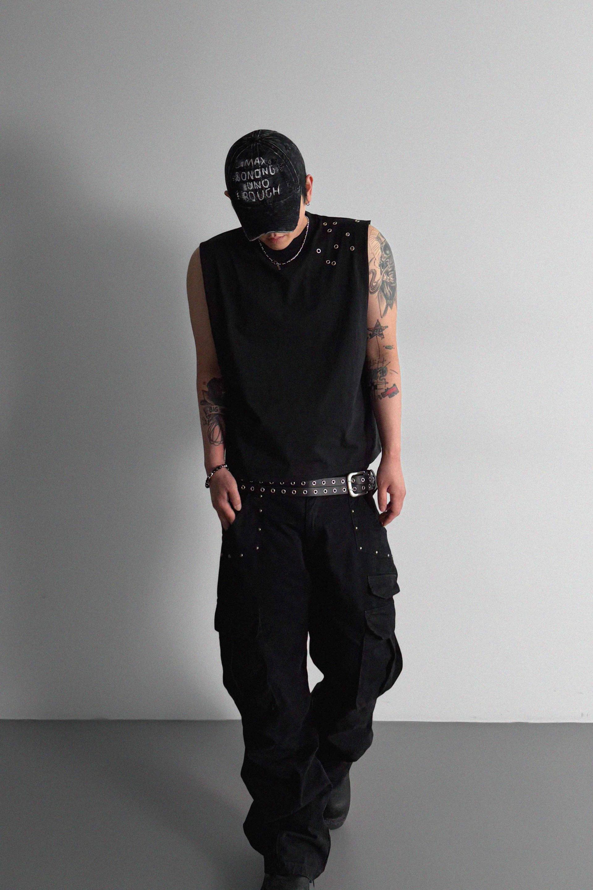 Dying stud cargo flared pants