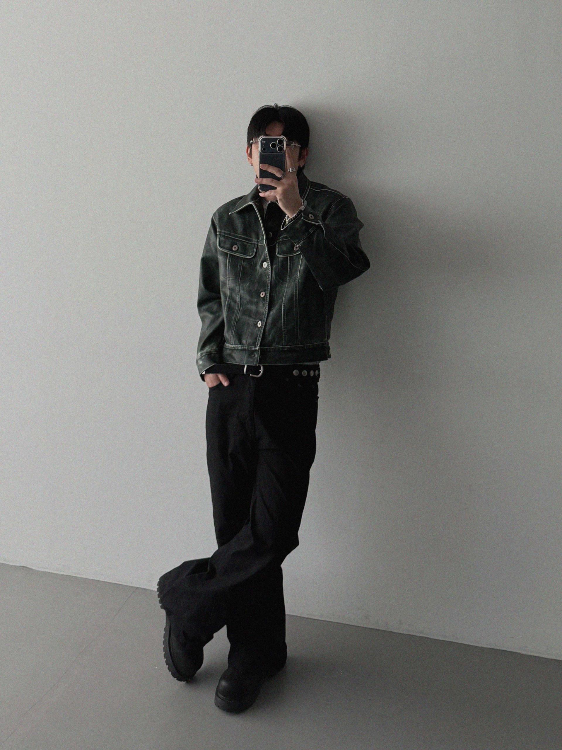 Rex leather trucker crop jacket