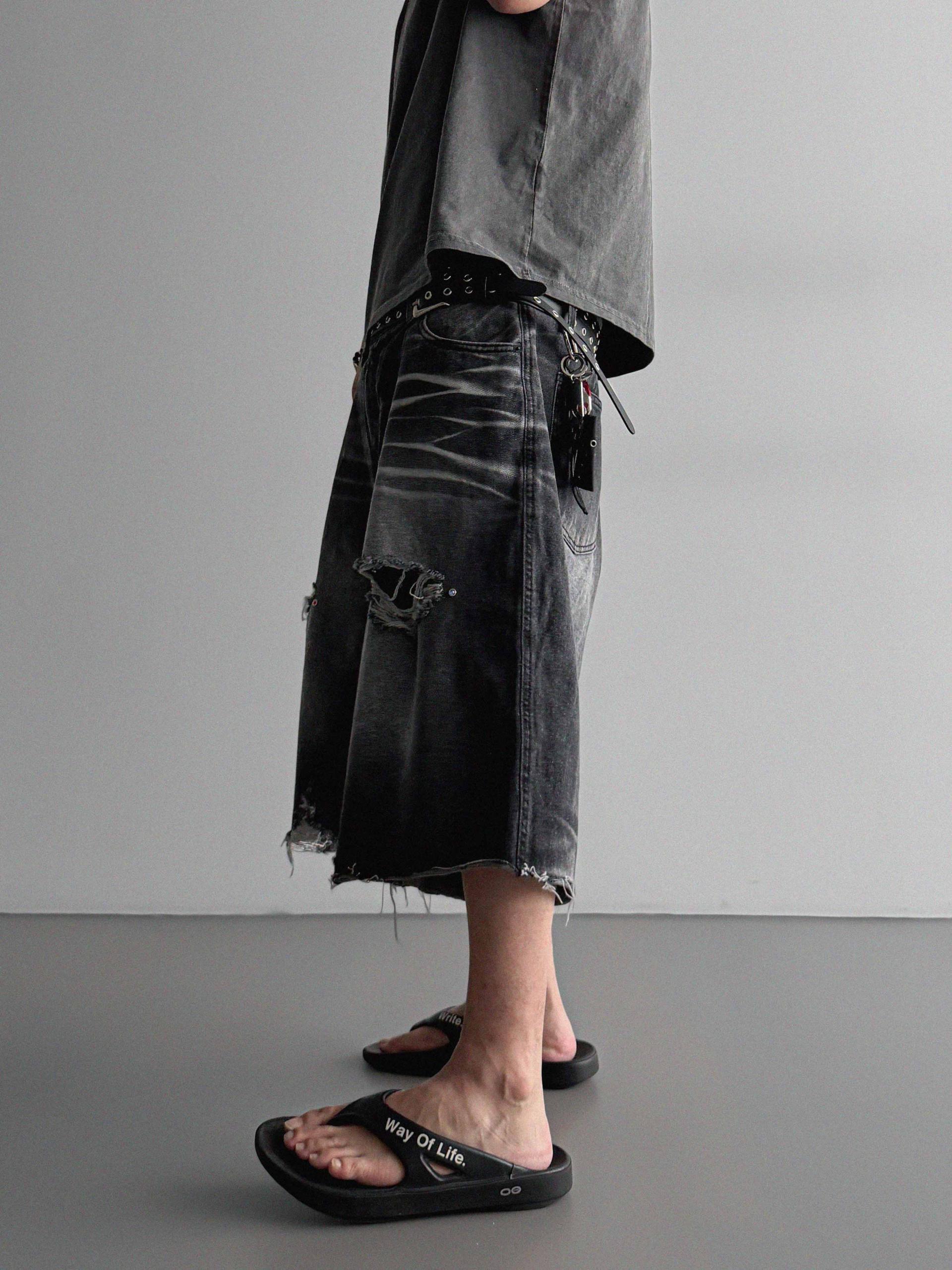 Cubic vintage denim bermuda pants