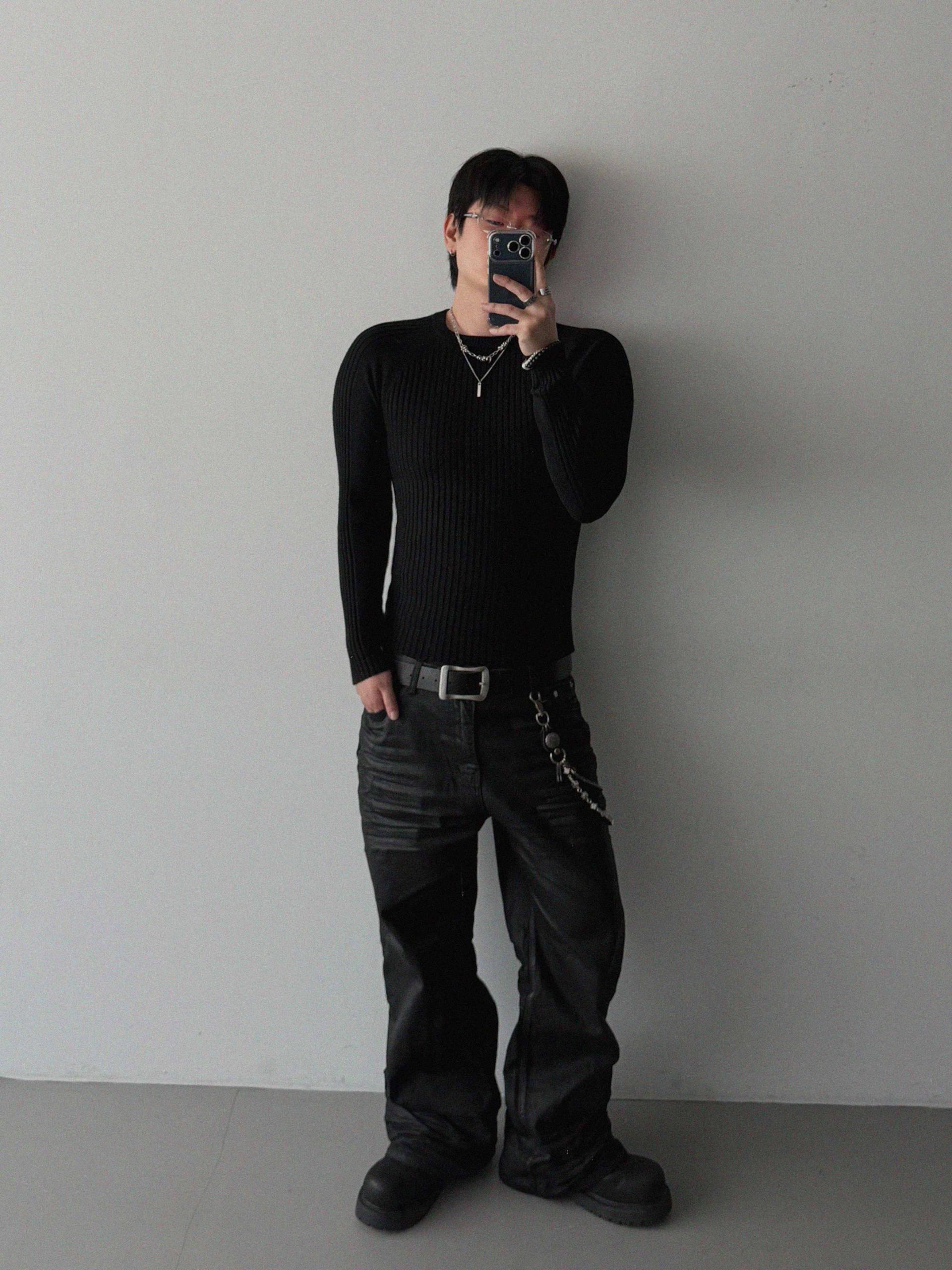 Embo coated semi flare pants
