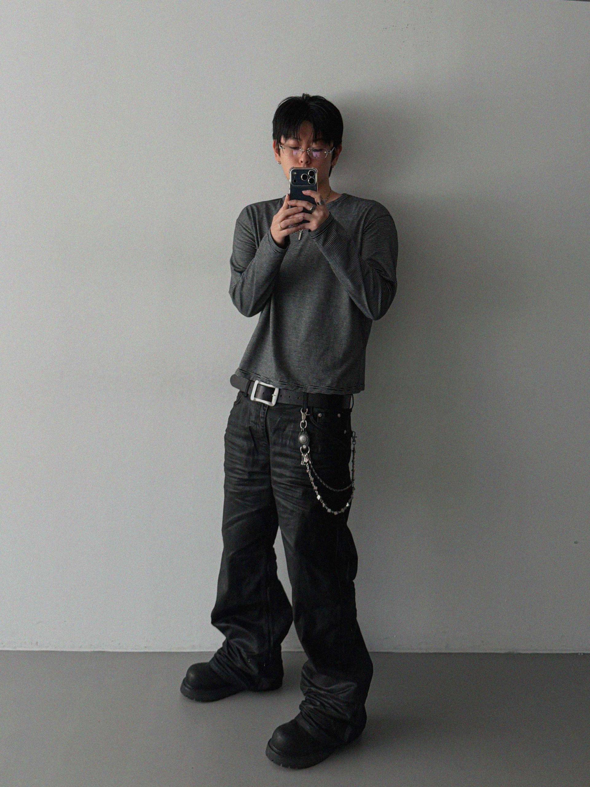 Embo coated semi flare pants