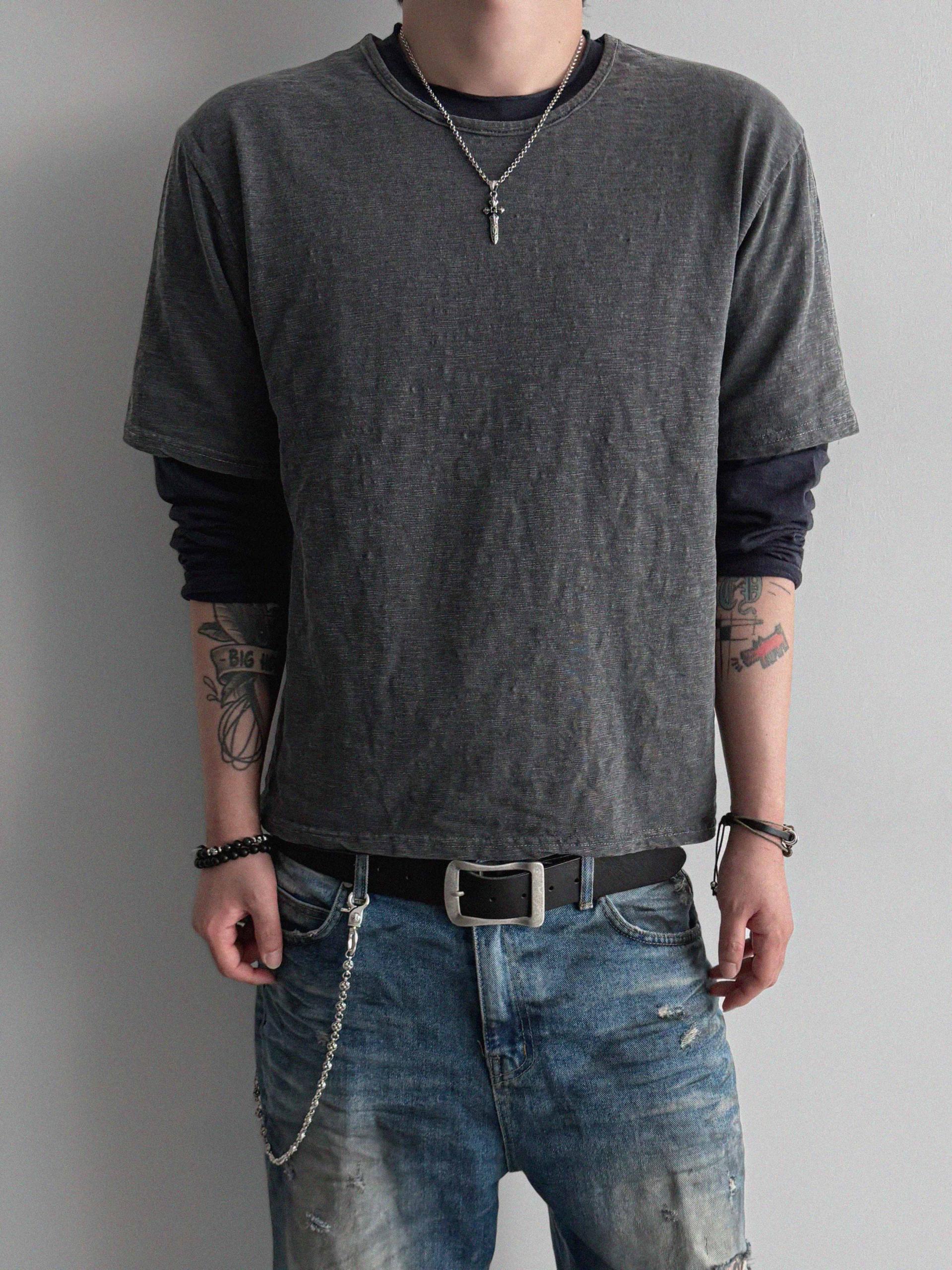 Slub cuting crop long sleeve t