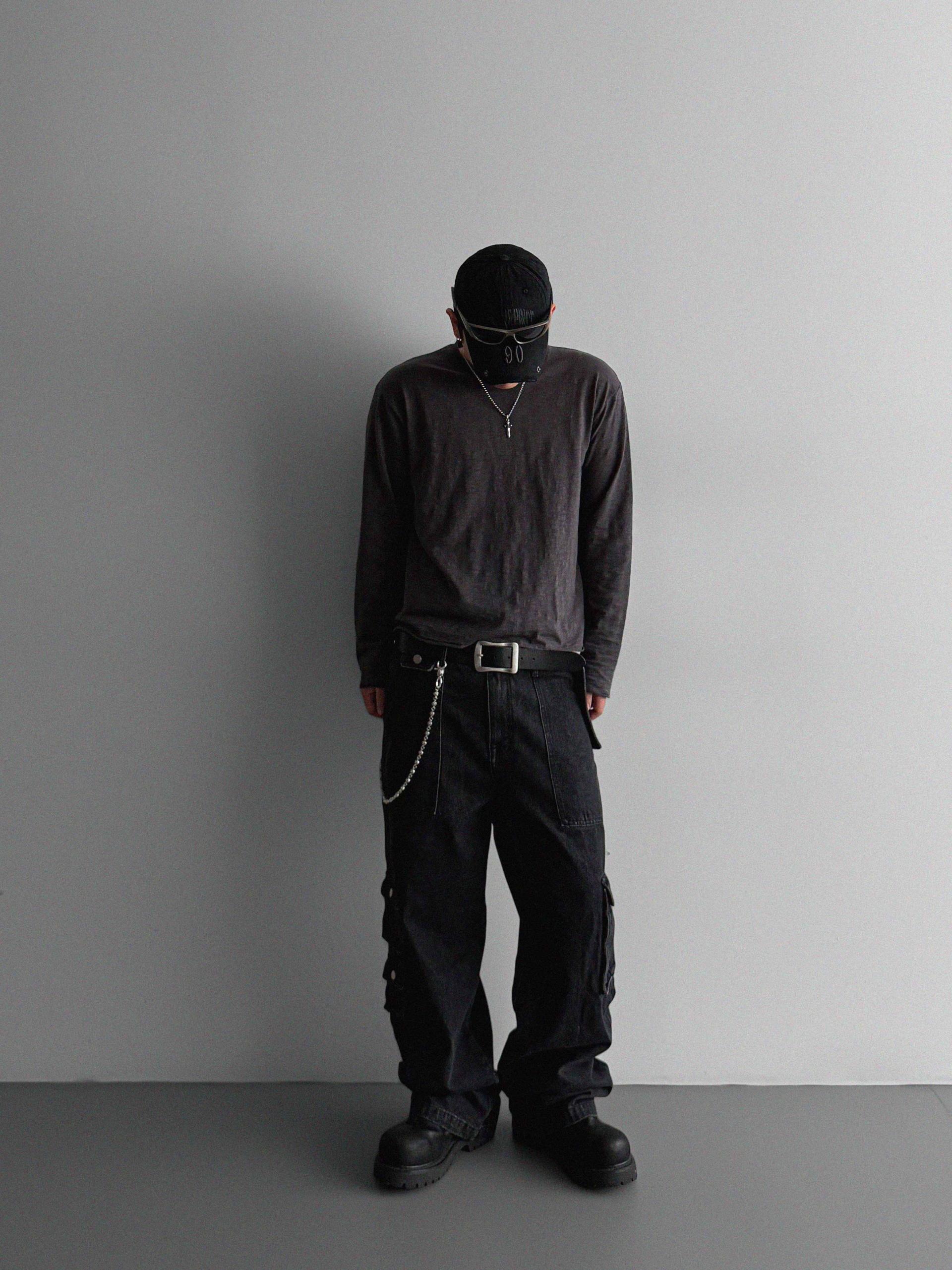 Unbalanced cargo denim pants