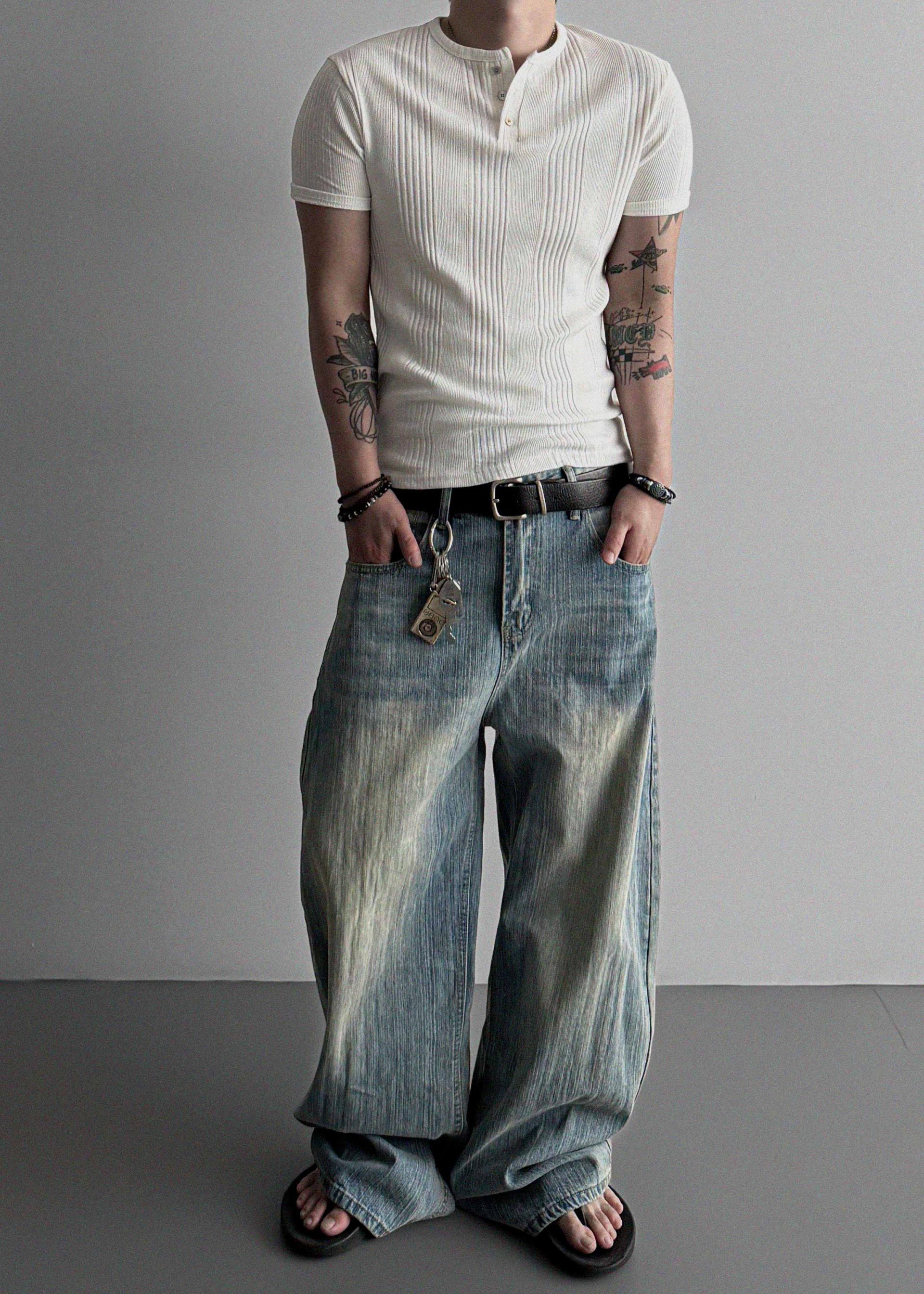 Terrace henley ceck slim half T