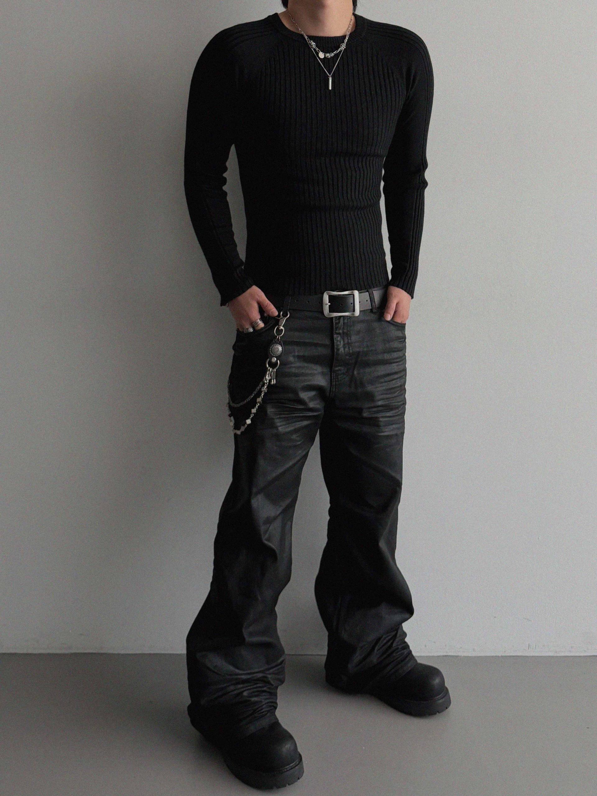 Irregular ribbed raglan muscle knit
