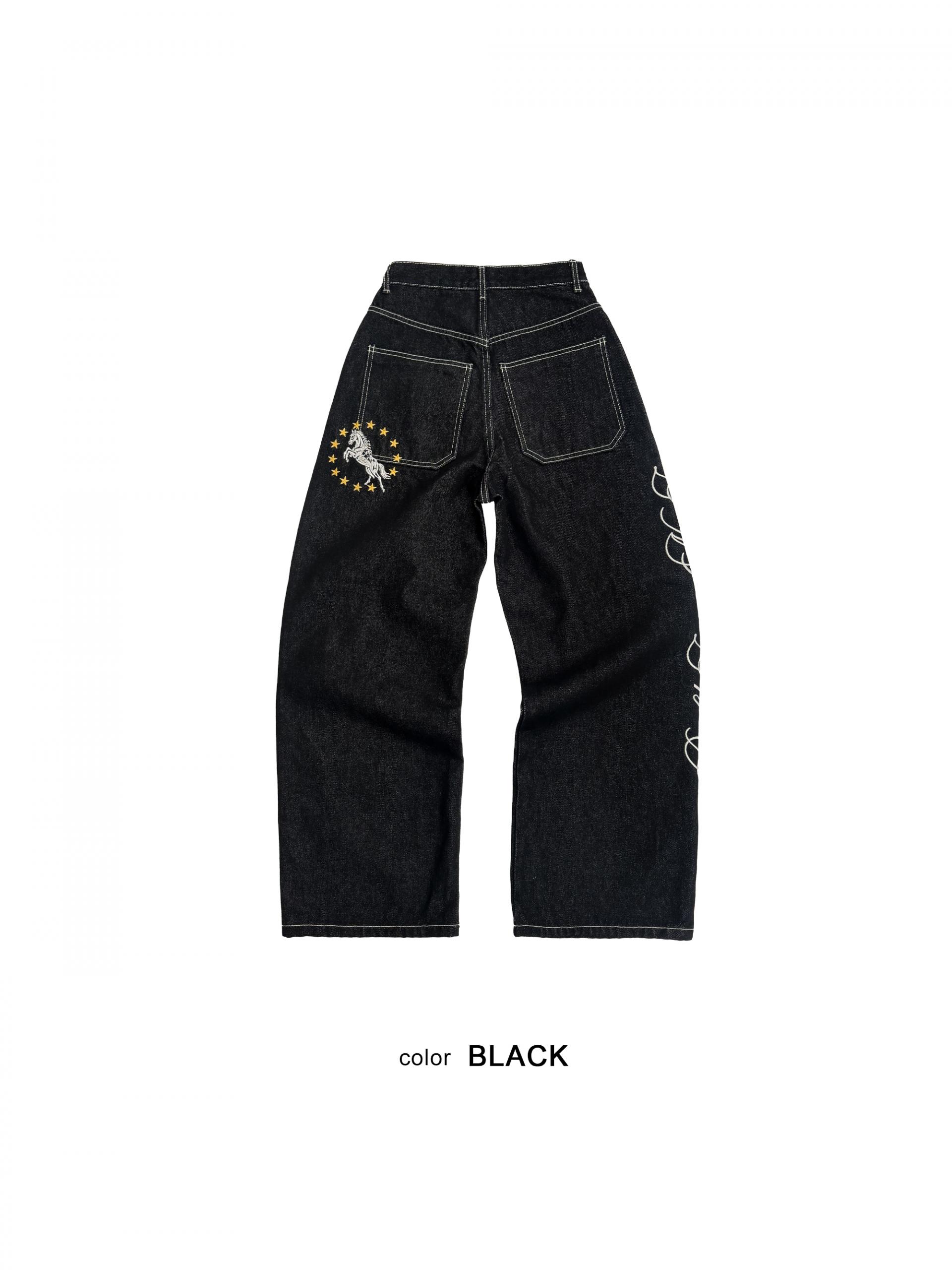 Horse non-fade embroidered denim pants