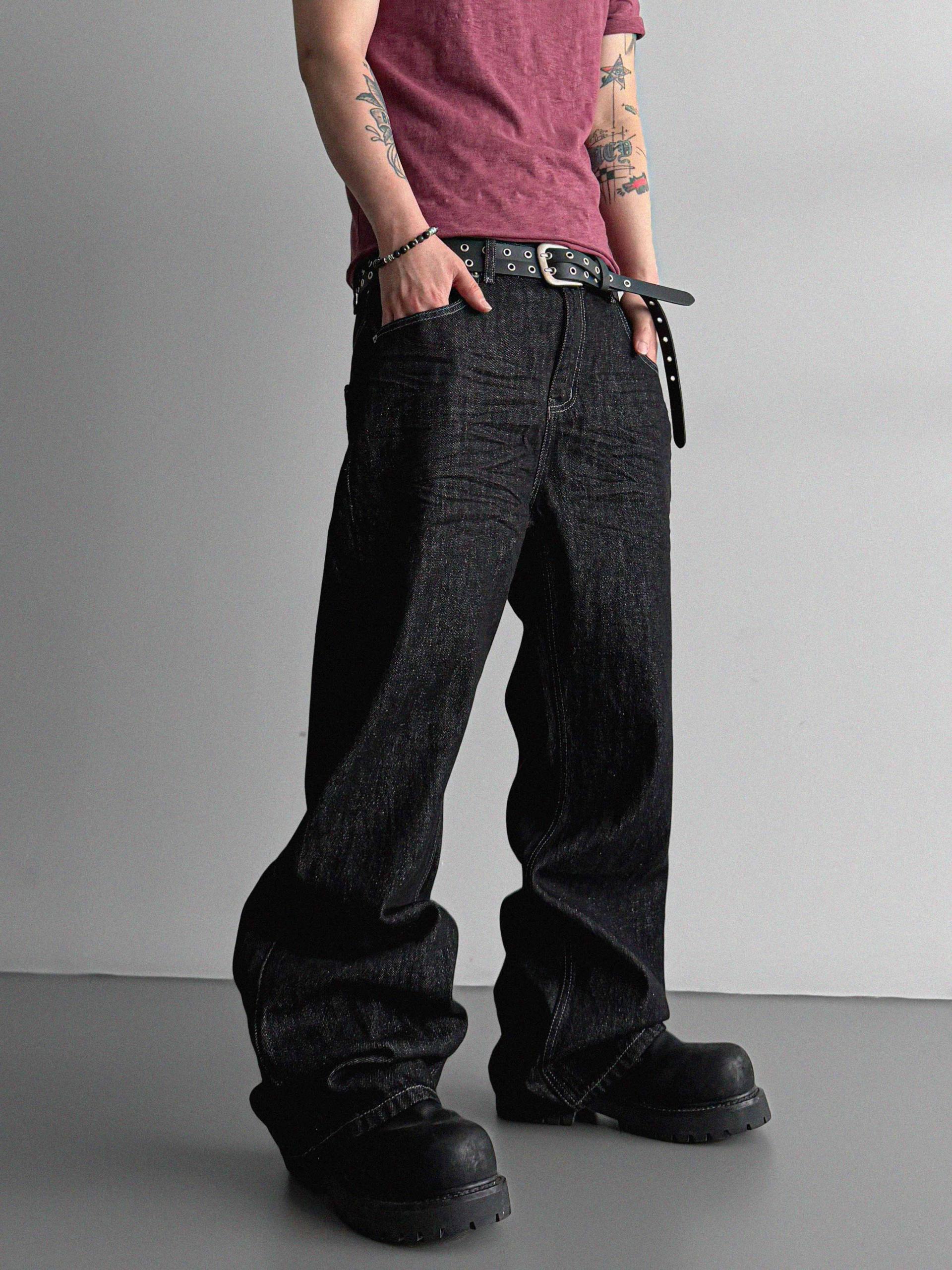 Embossed non-faded denim pants