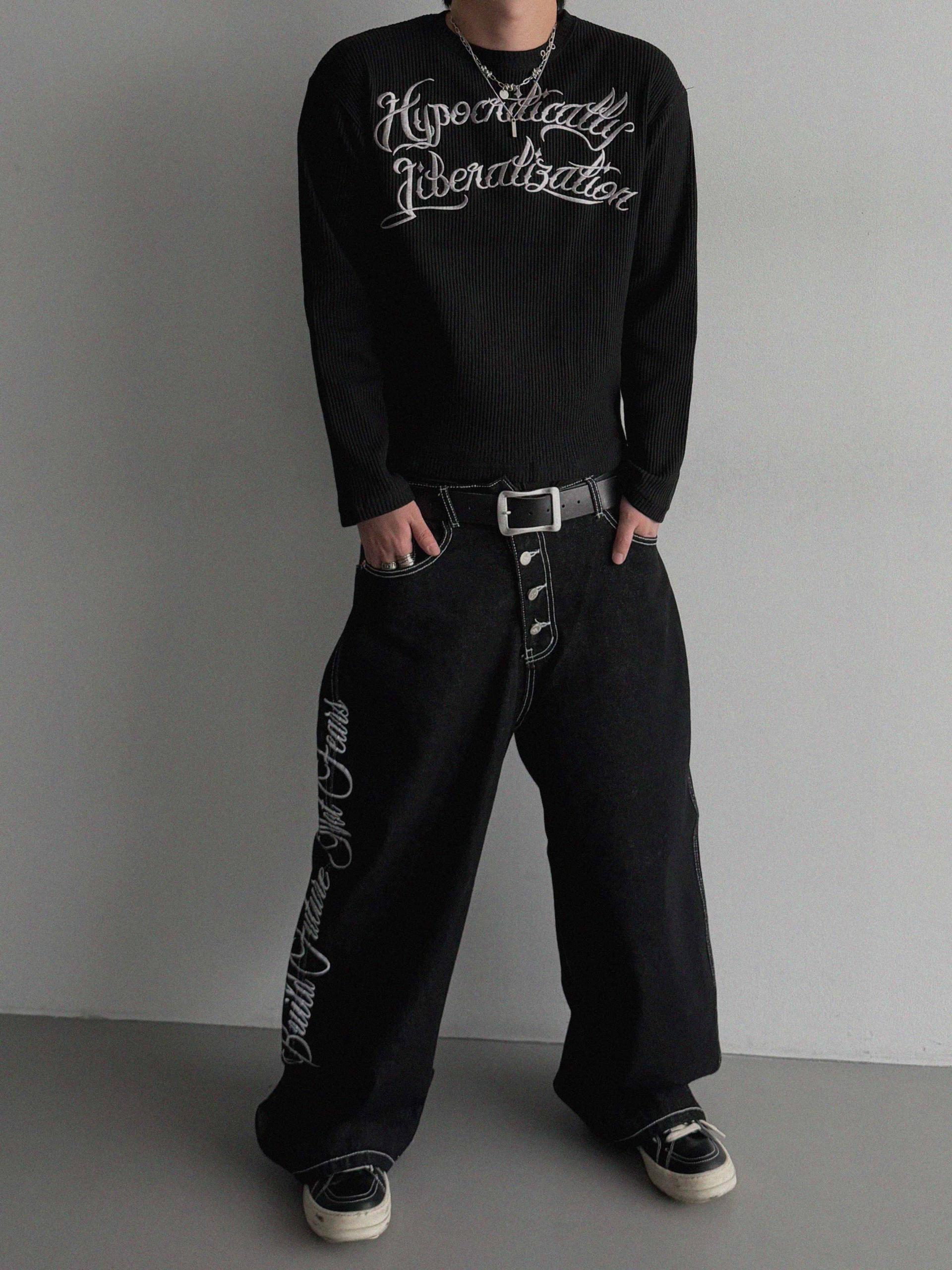 Horse non-fade embroidered denim pants