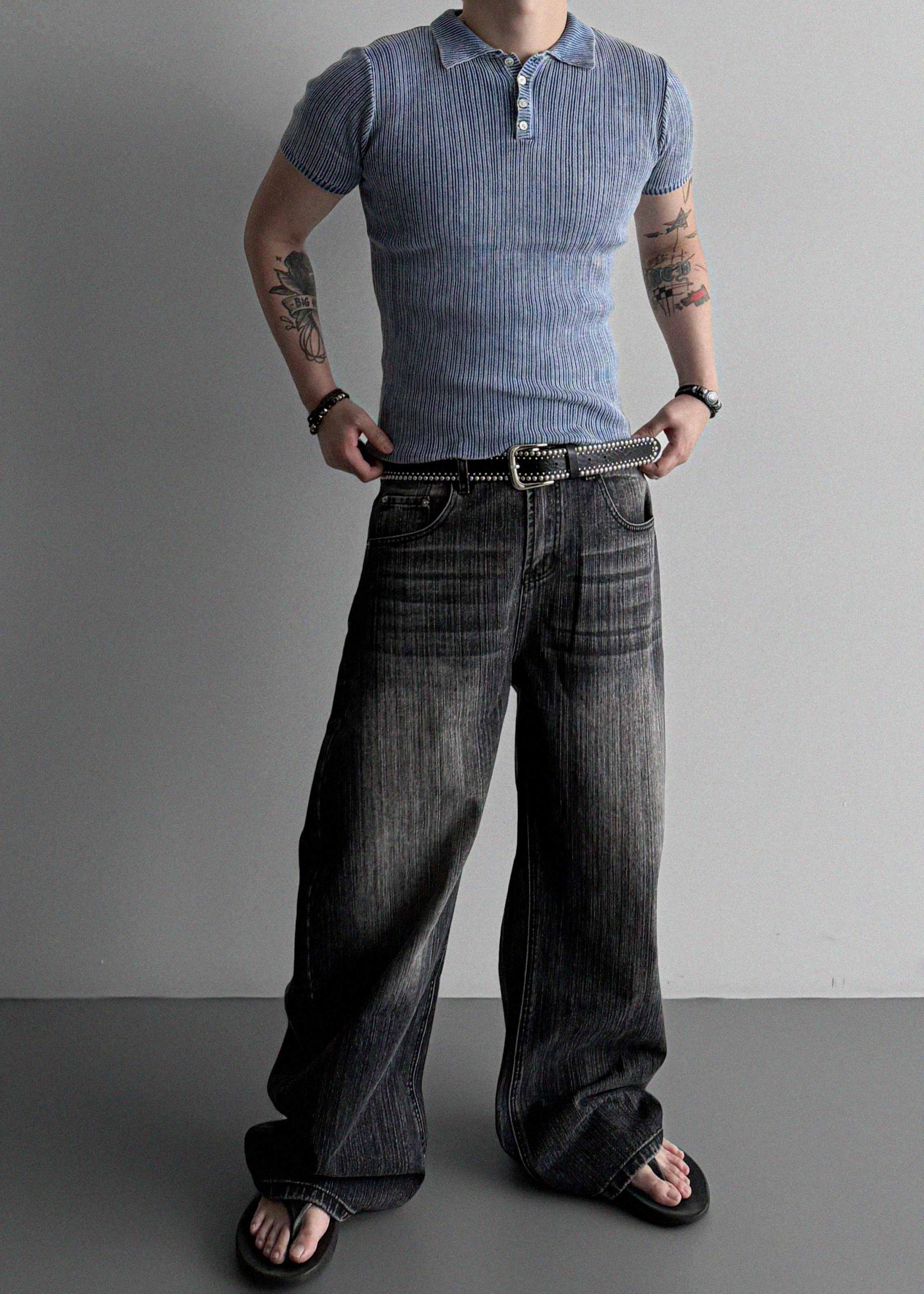 Garments ribbed collar muscle half T