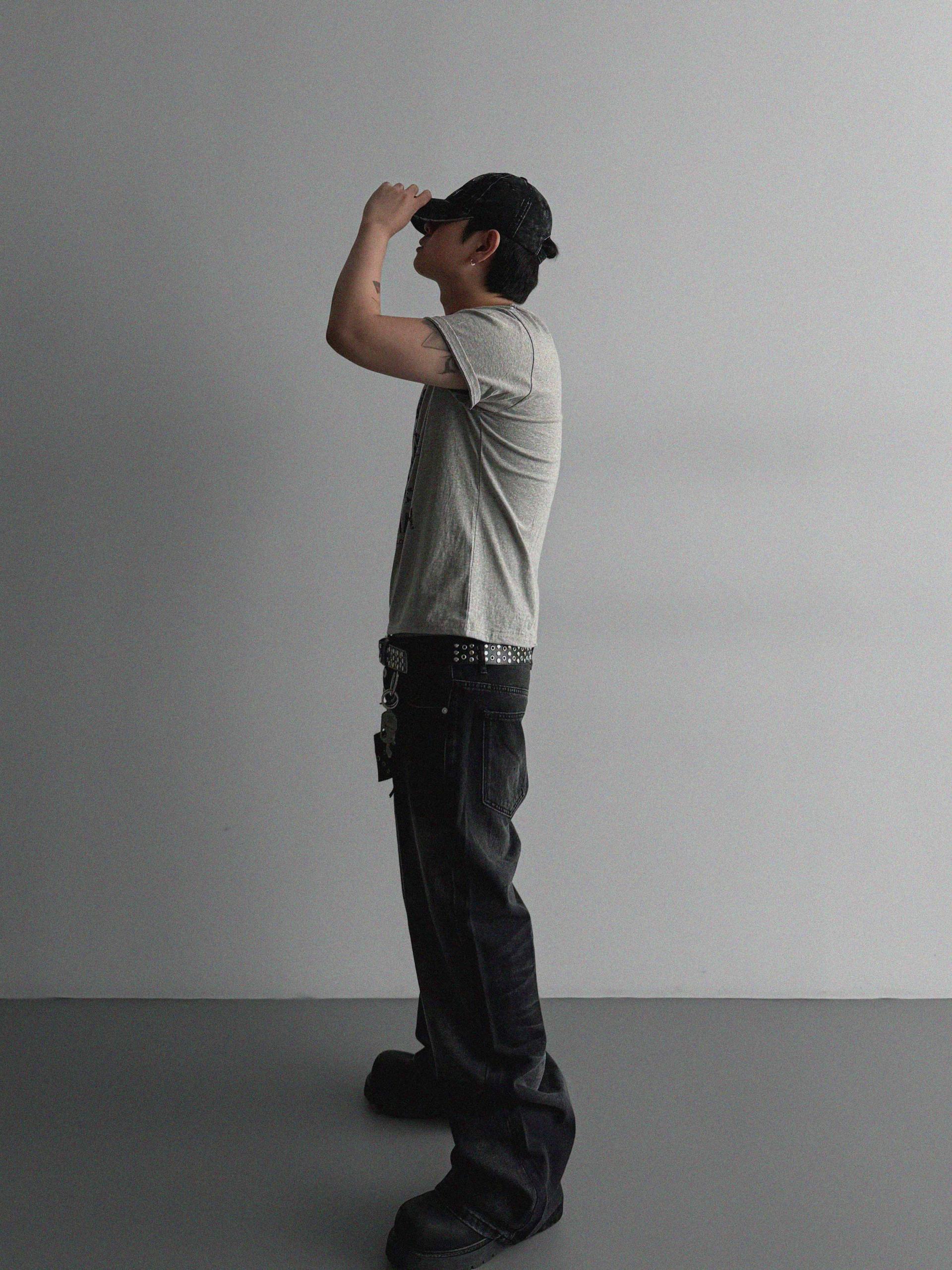 Button fly flare denim pants
