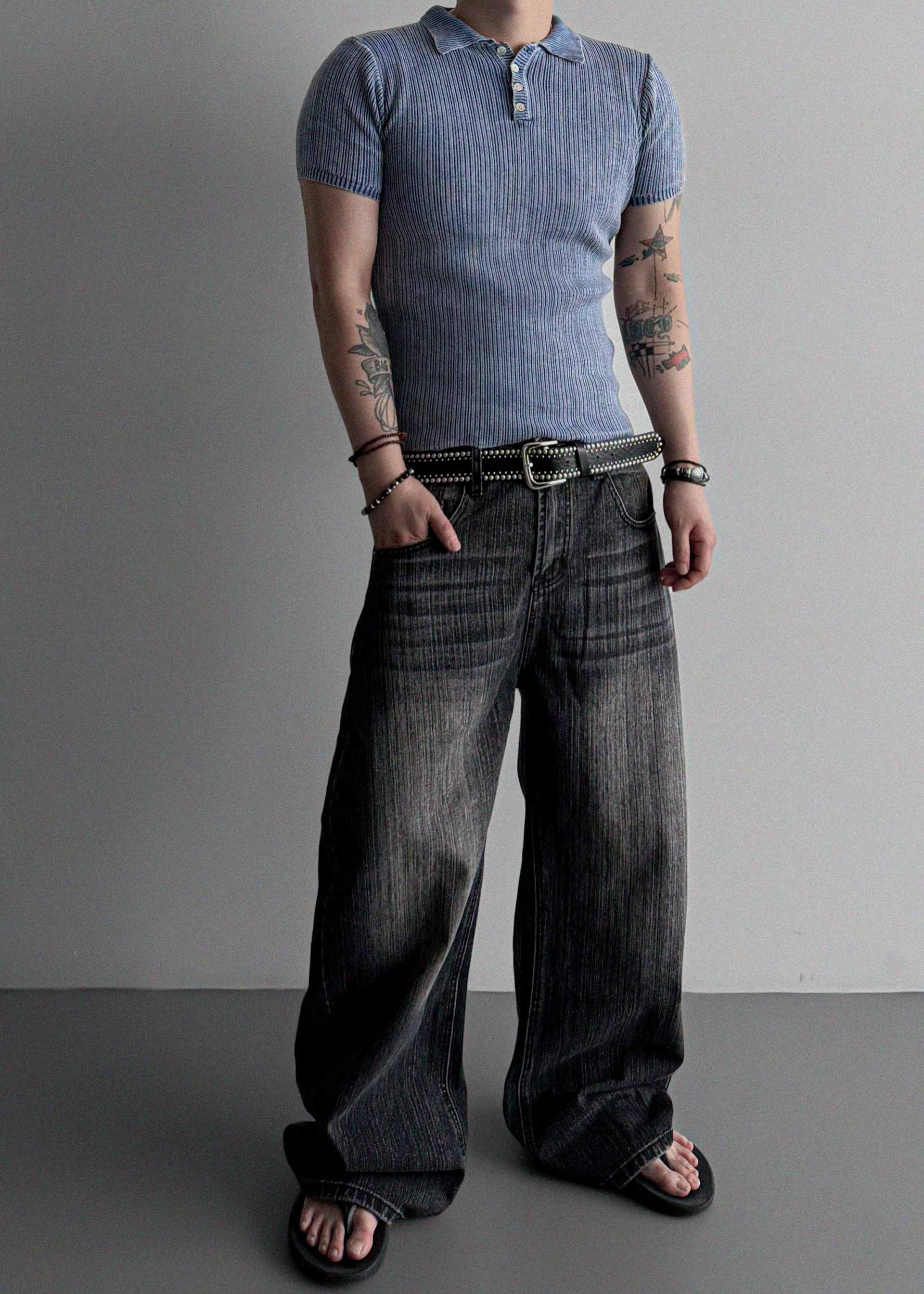 Garments ribbed collar muscle half T