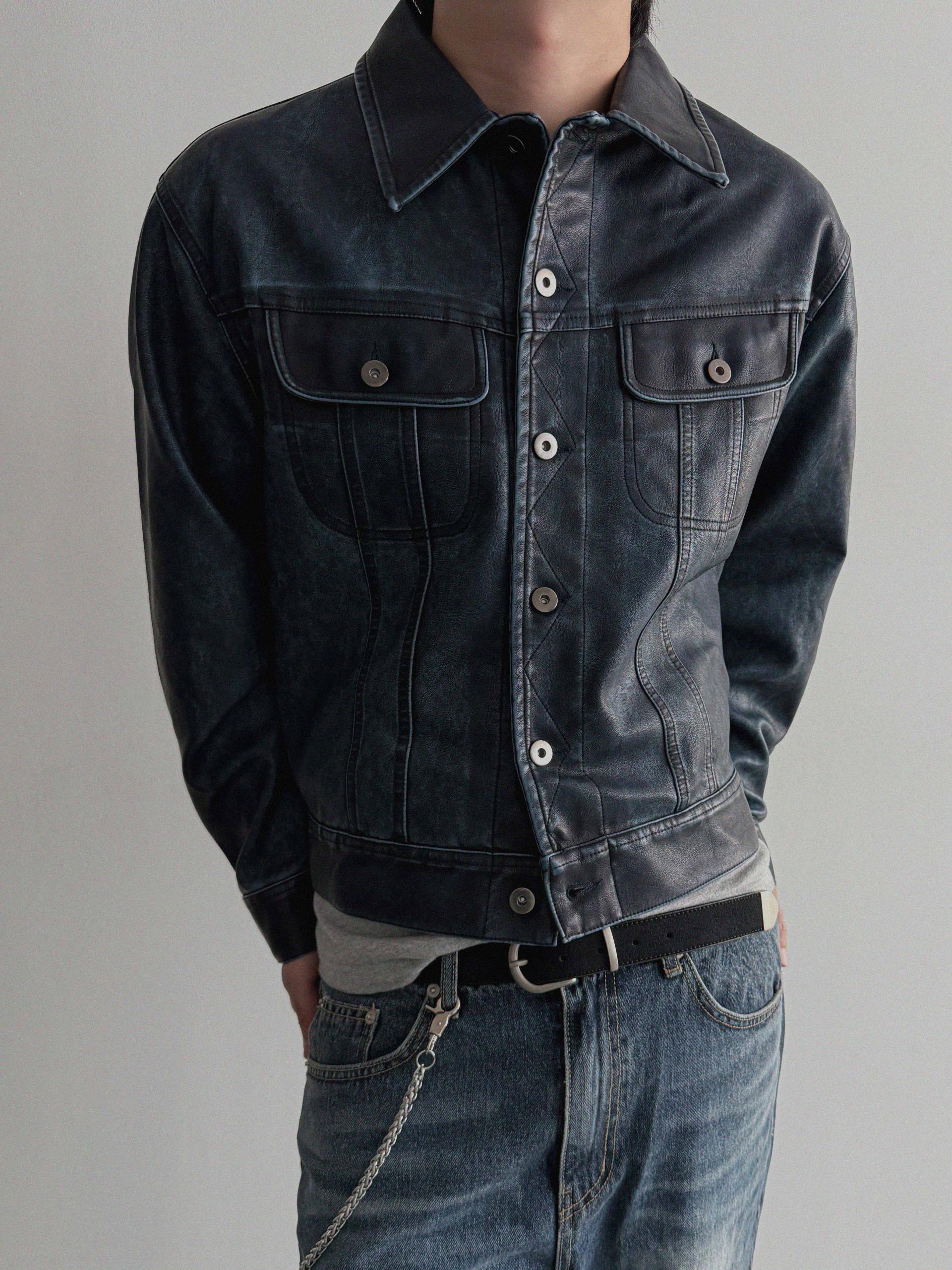 Rex leather trucker crop jacket
