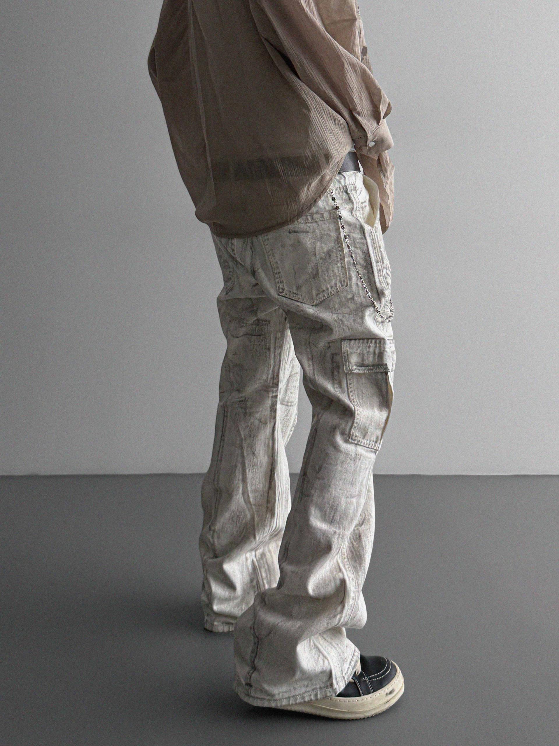 Peril dirty white denim cargo pants