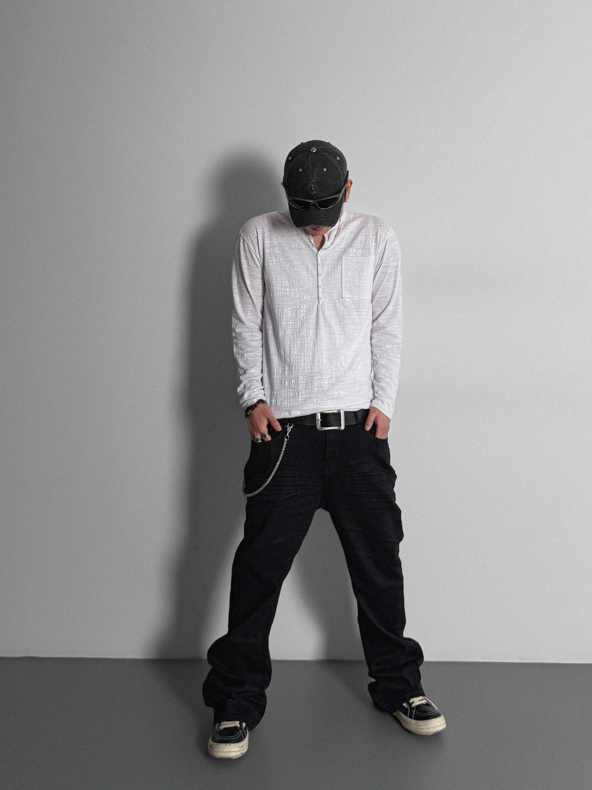 Button slub henley neck slim t