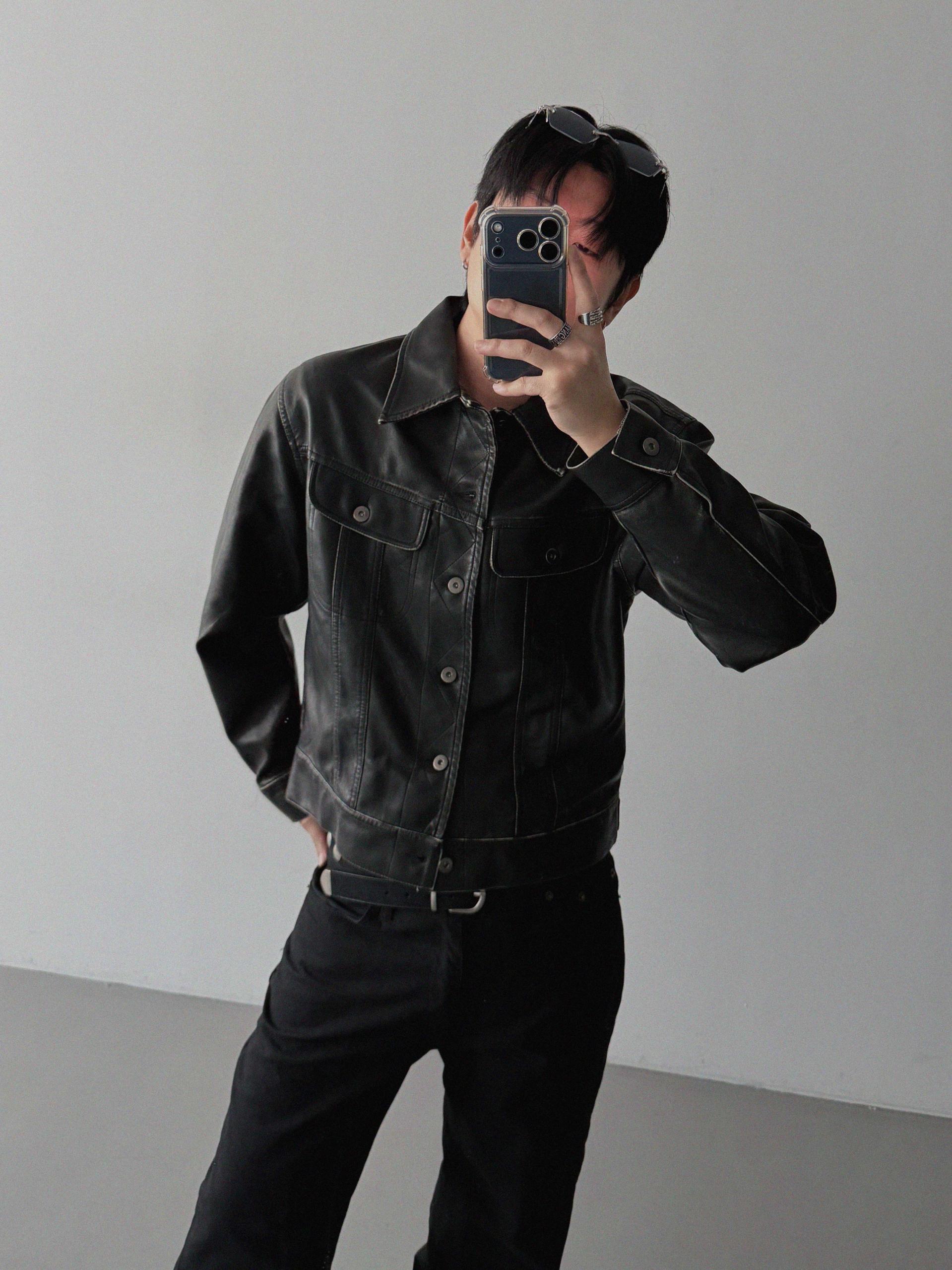 Rex leather trucker crop jacket