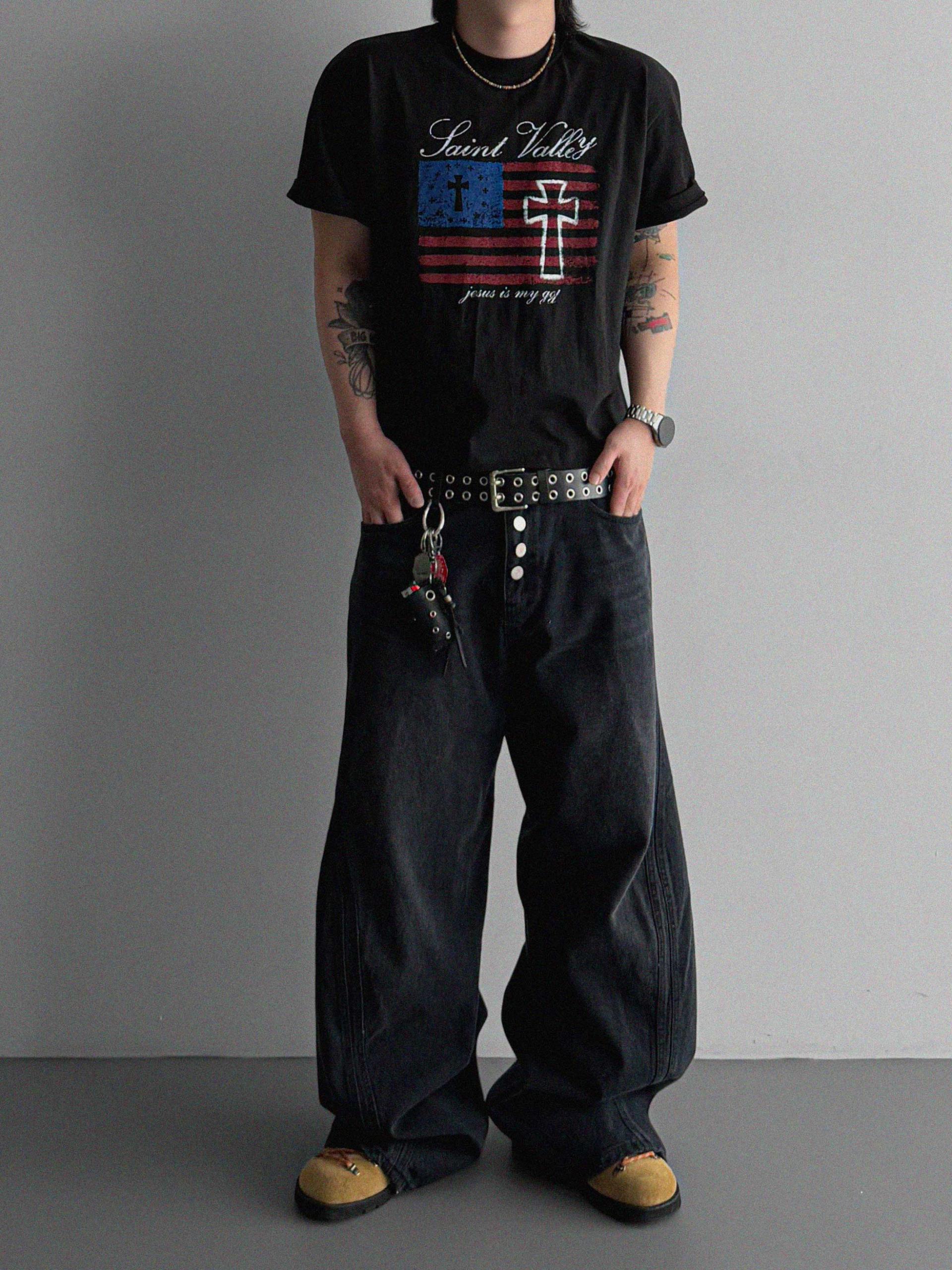 Cachion twisted wide denim pants