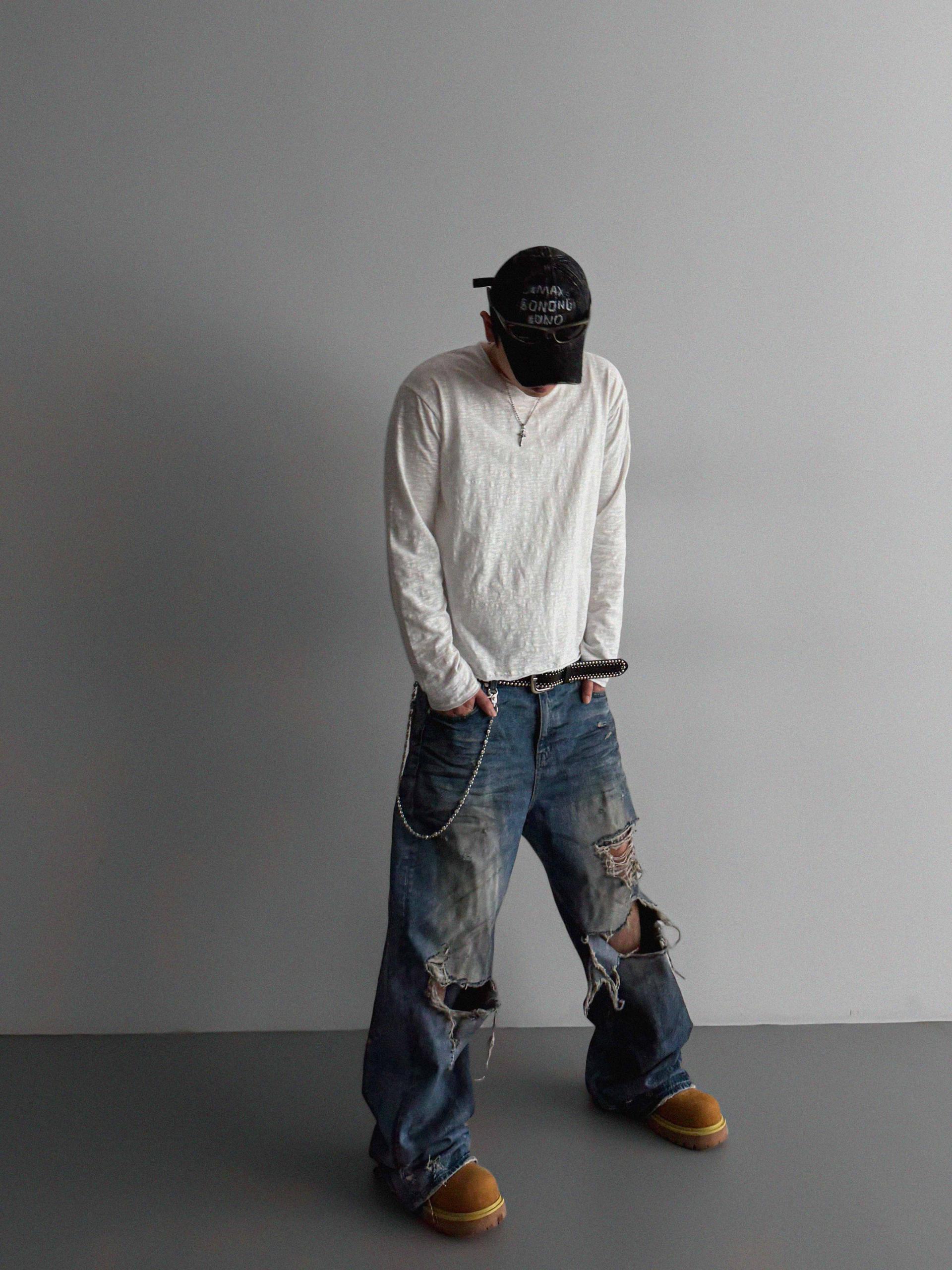 Slub cuting crop long sleeve t