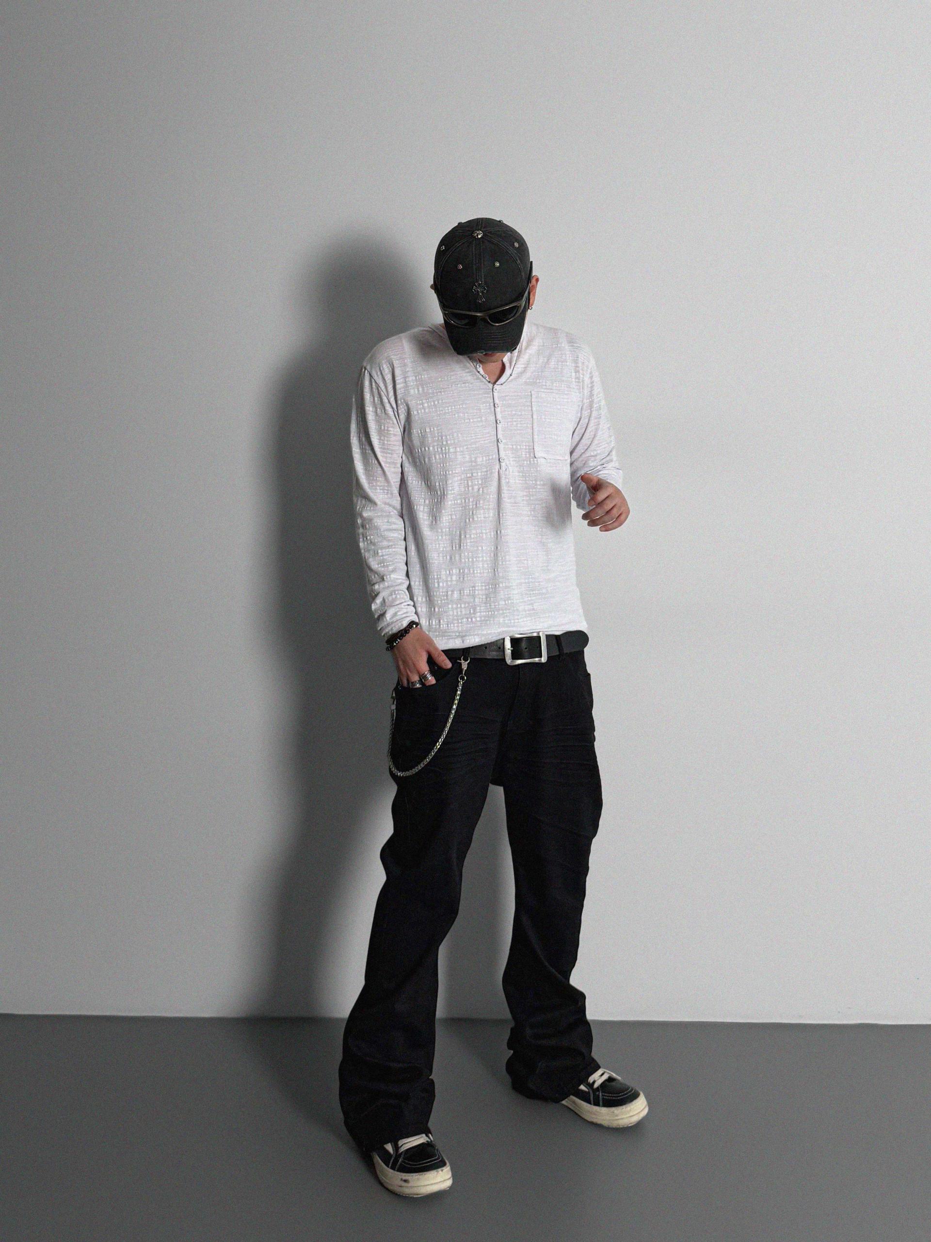 Button slub henley neck slim t