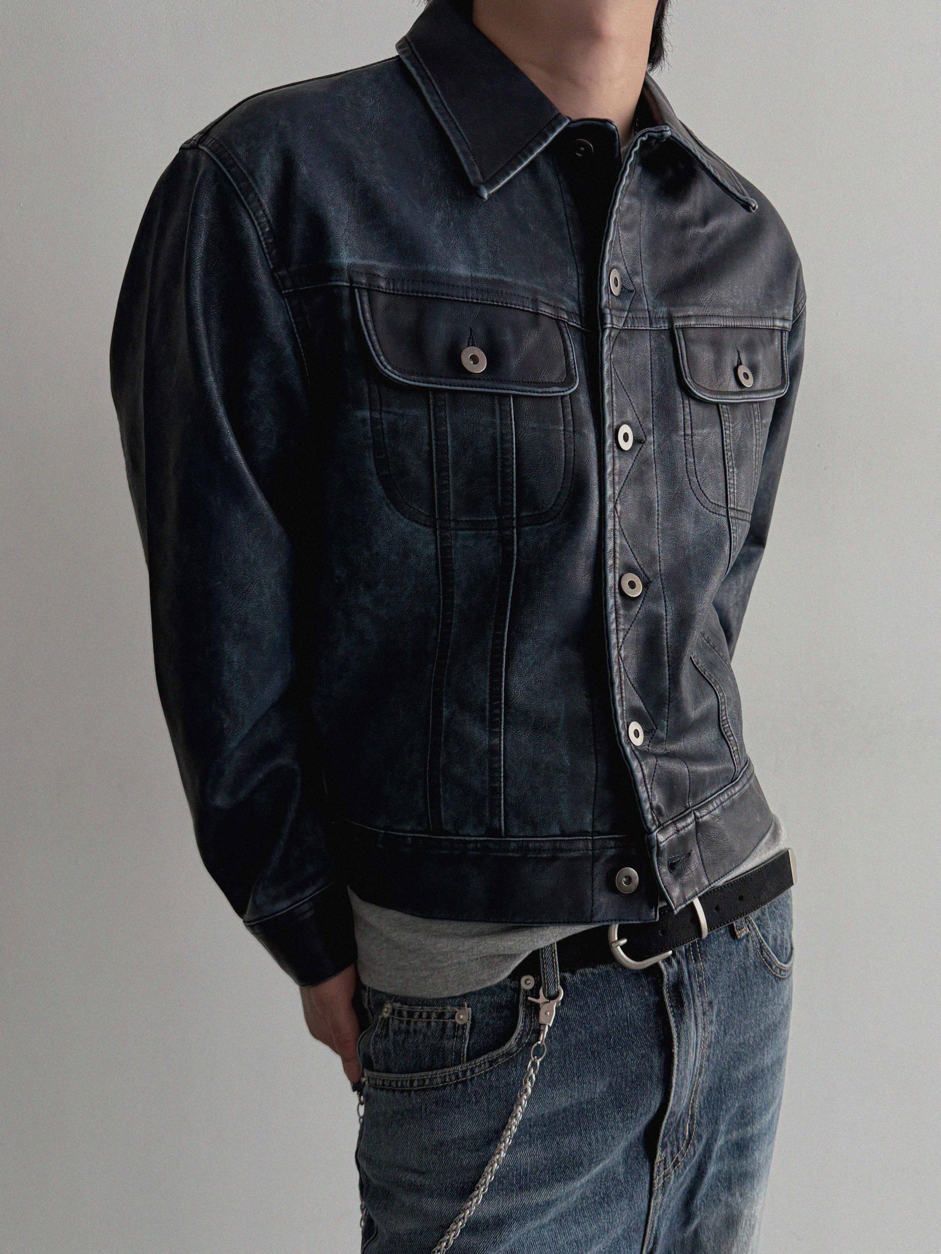 Rex leather trucker crop jacket