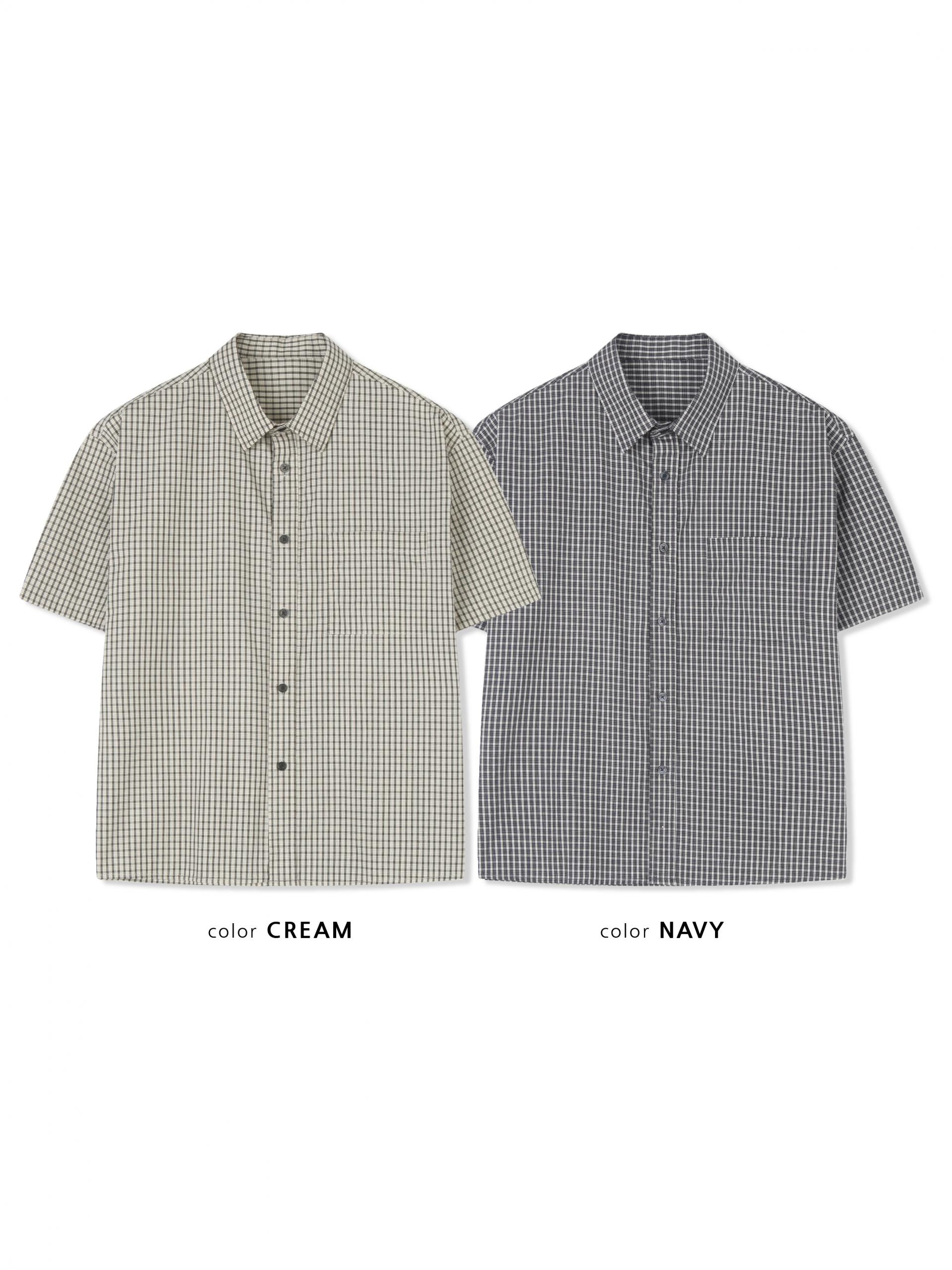 Grid check crop half shirt