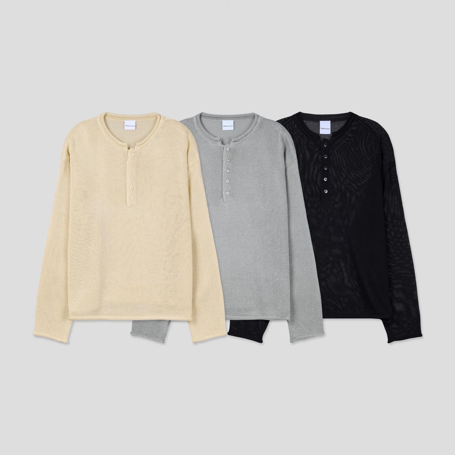 Summer henley neck see-through knit